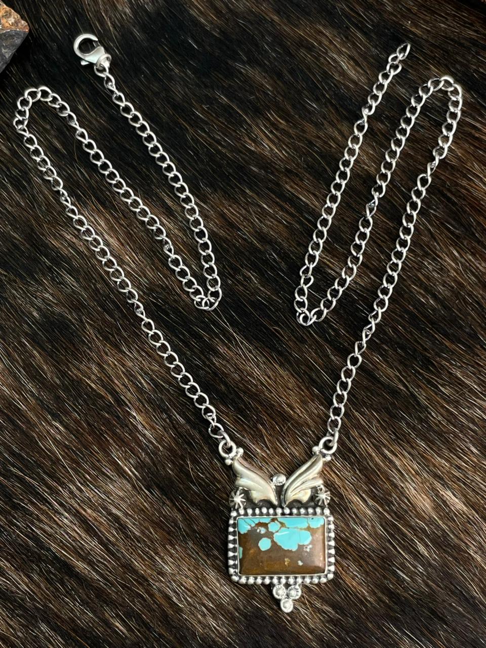 Handmade Sterling Silver Number 8 Turquoise Necklace "Signed Nizhoni"