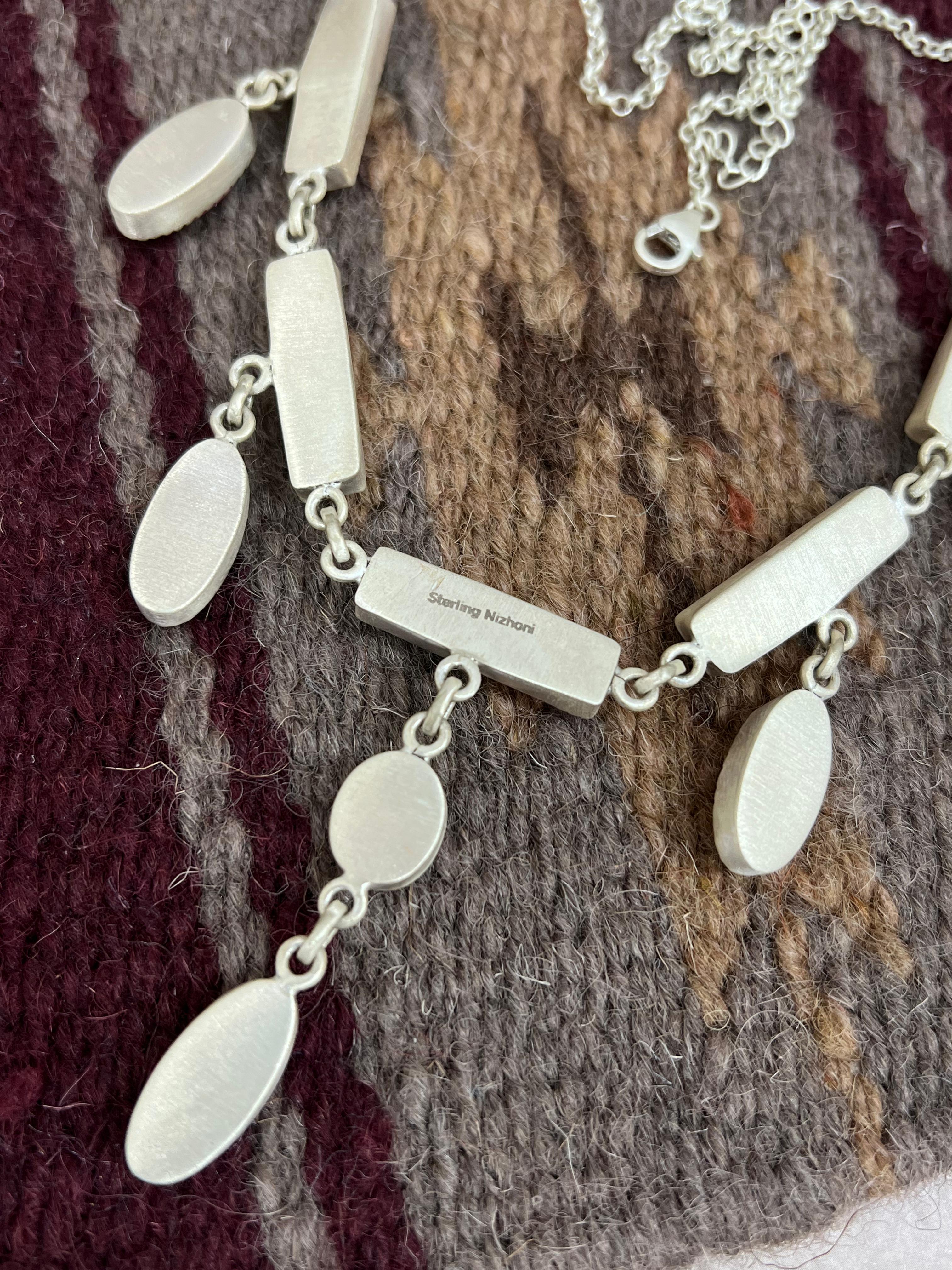 Handmade Sterling Silver Cotton Candy Turquoise Necklace with Signed Nizhoni