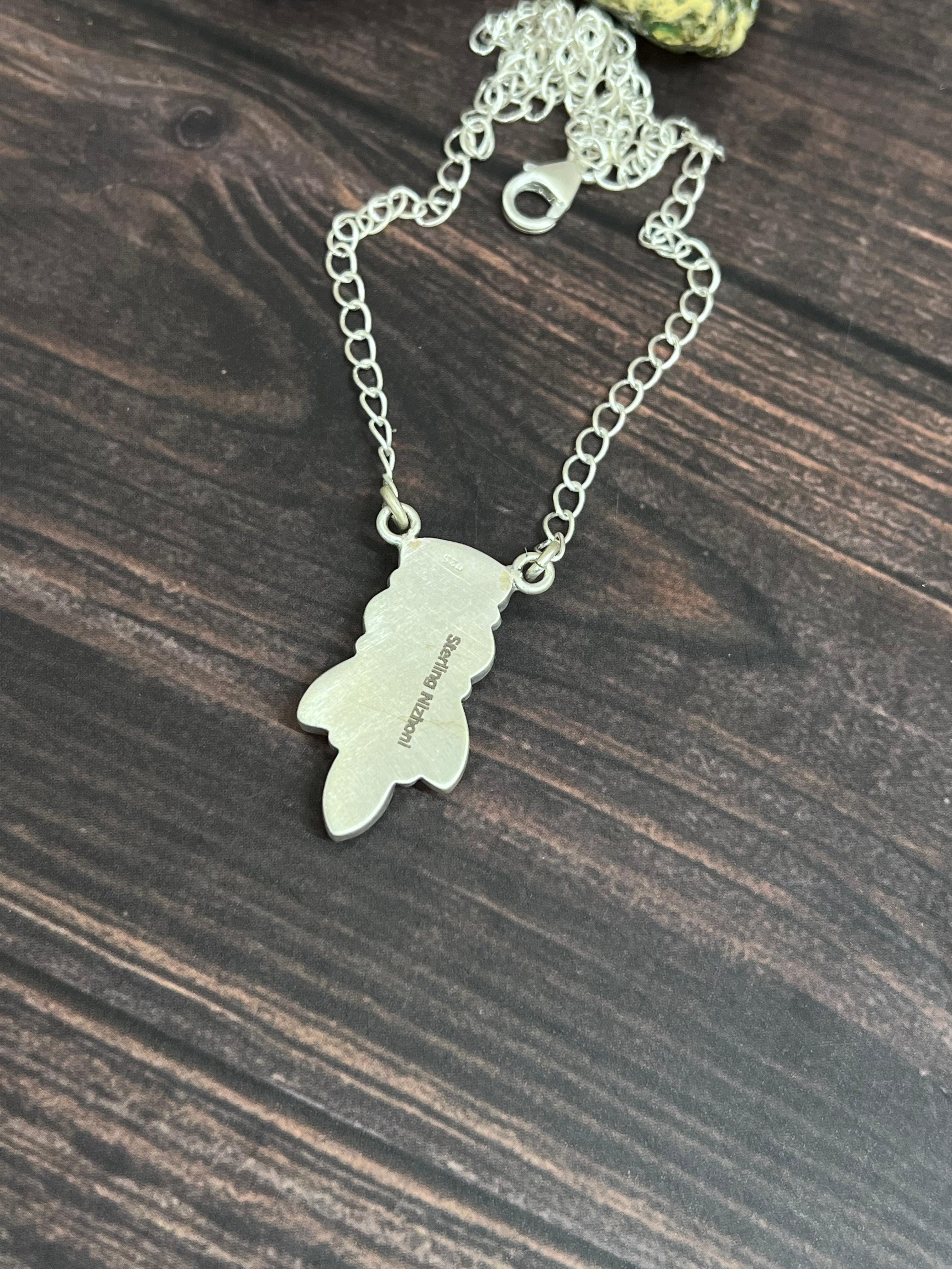 Handmade Sterling Silver Kingman Turquoise with White Buffalo Necklace with Signed Nizhoni