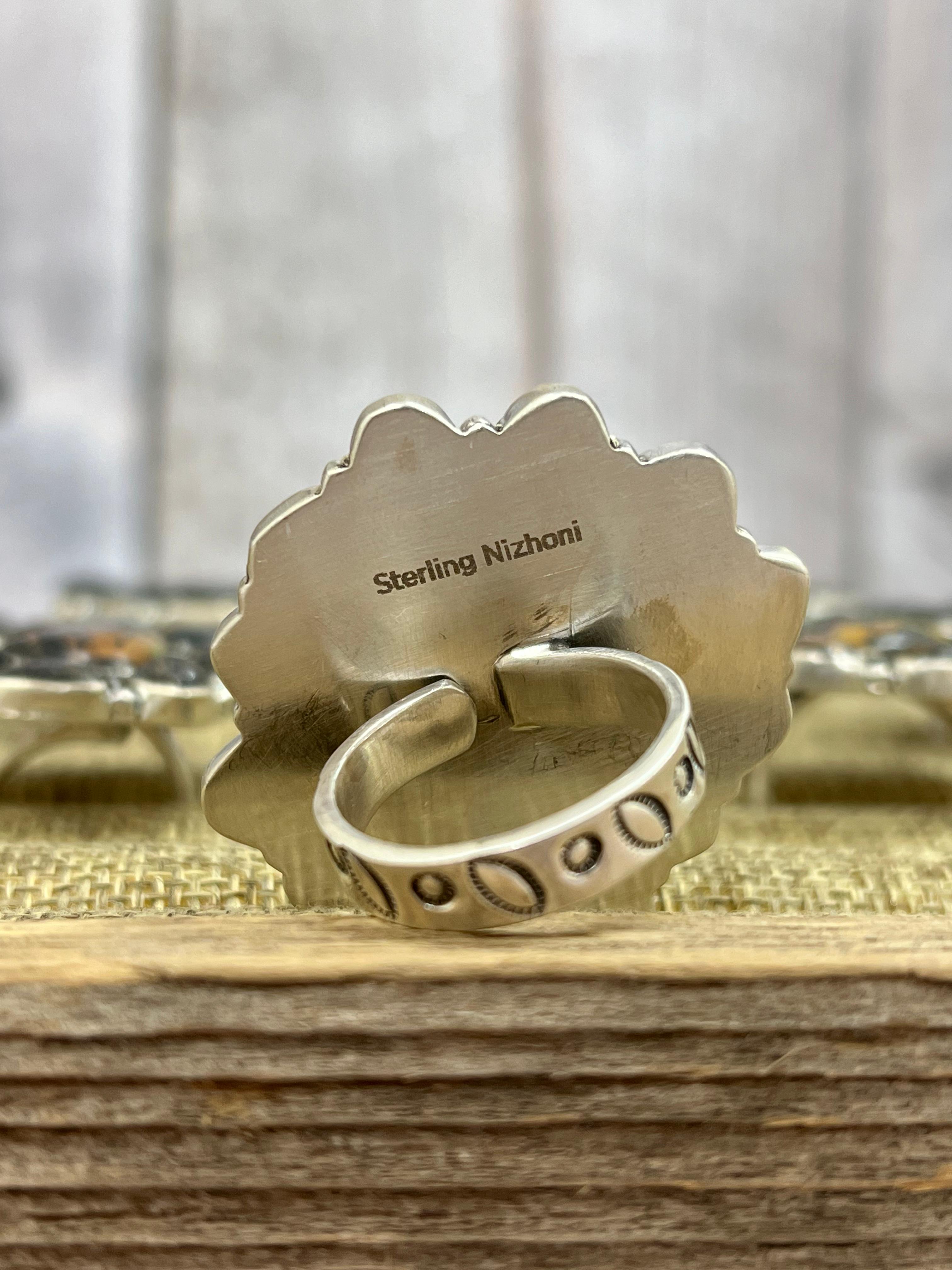 Handmade Sterling Silver Black Jack Adjustable Ring with Signed Nizhoni (2)