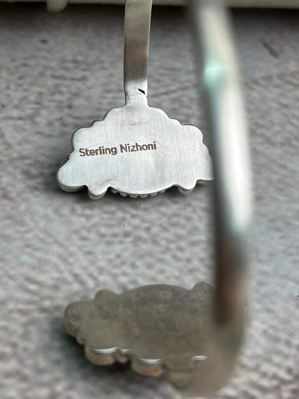 Handmade Sterling Silver White Buffalo Cuff Bracelet "Signed Nizhoni"