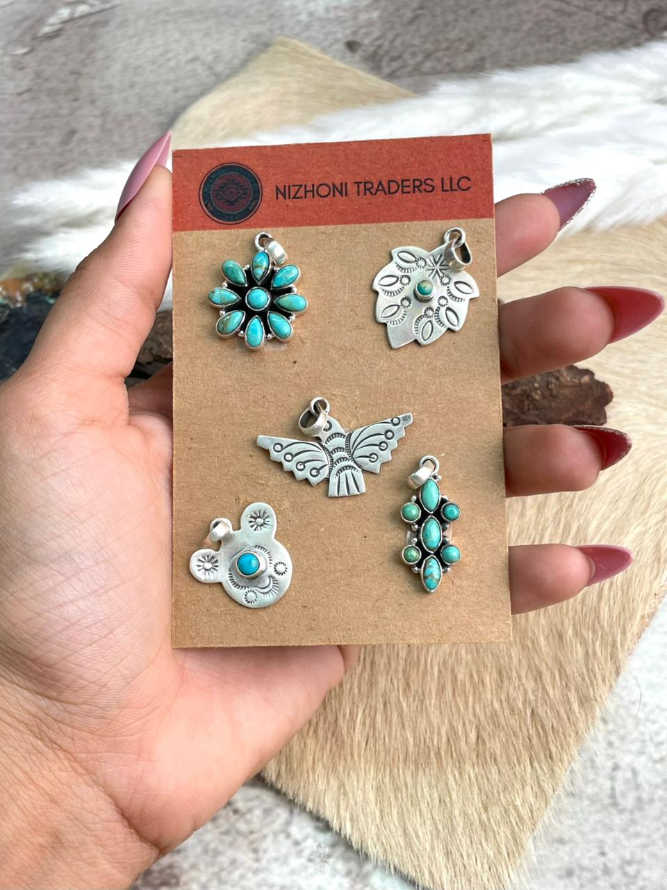 Handmade Sterling Silver Kingman Turquoise Pendant Card