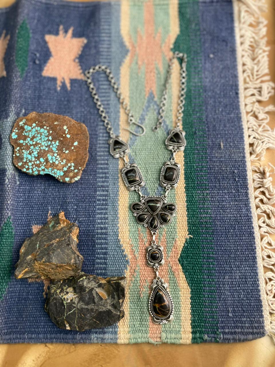 Handmade Sterling Silver Blackjack Turquoise Necklace "Signed Nizhoni"