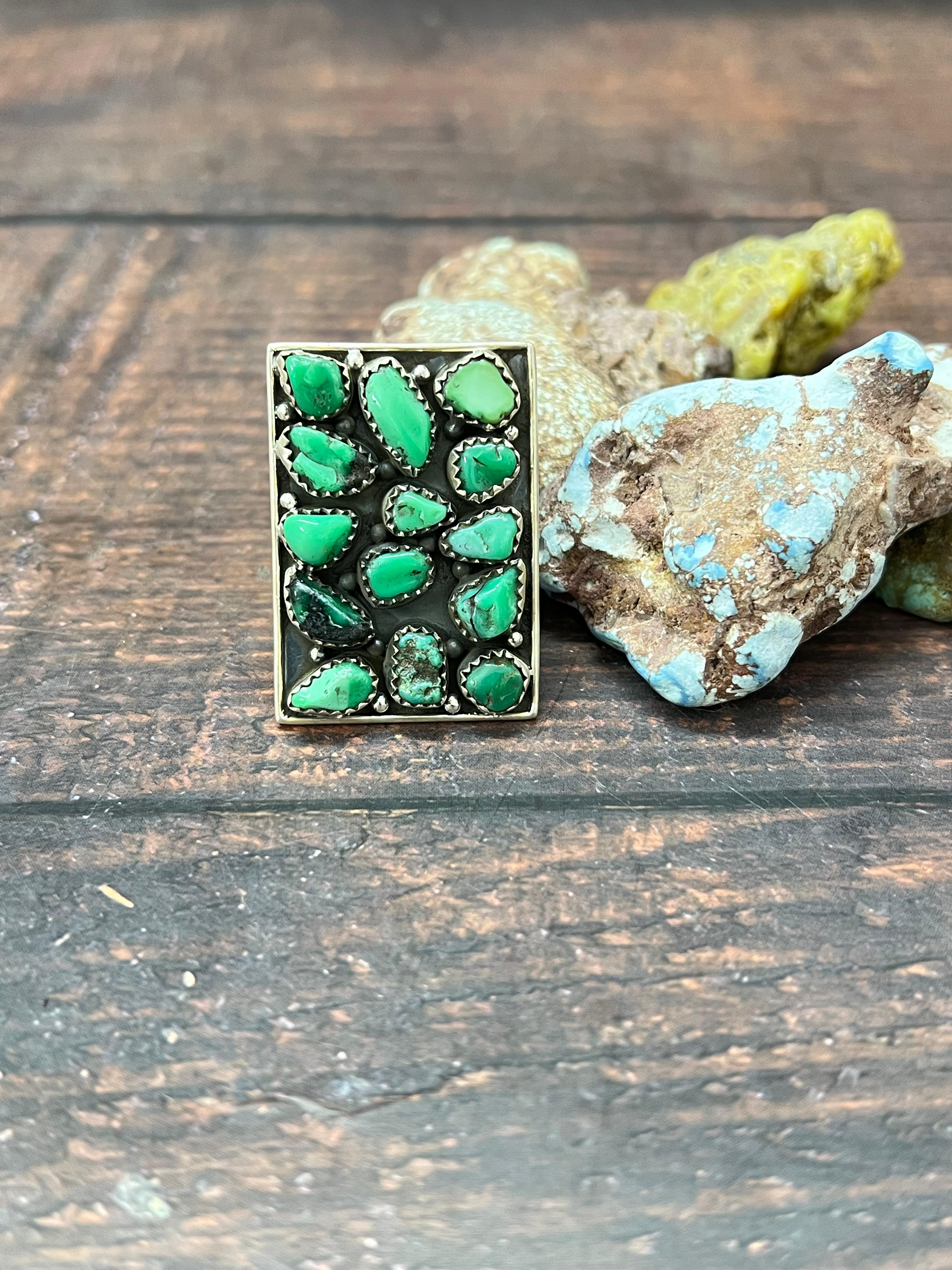 Handmade Sterling Silver Emerald Rose Adjustable Ring with Signed Nizhoni