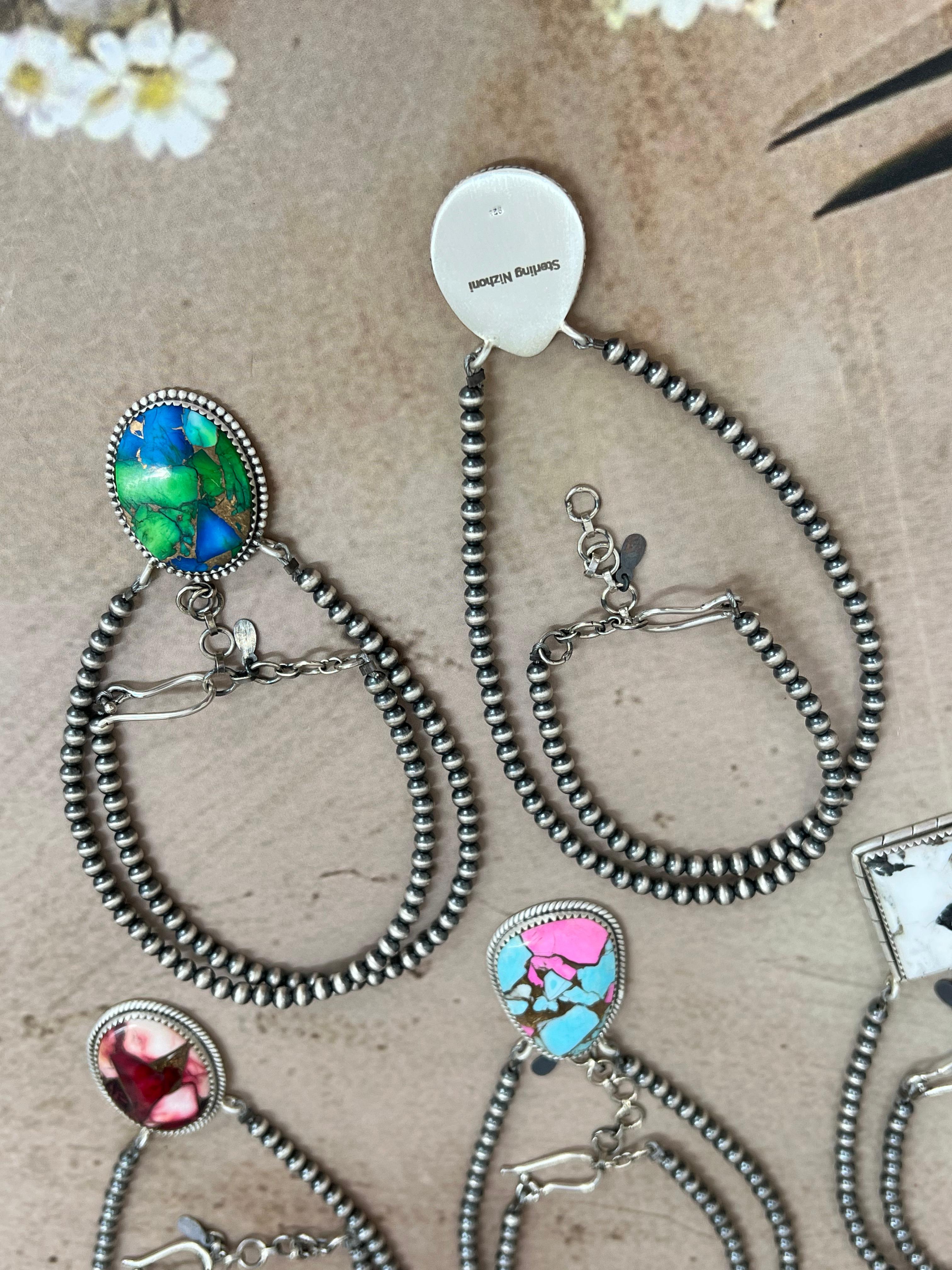 Handmade Sterling Silver Multi Stone Beaded Necklace, Signed Nizhoni