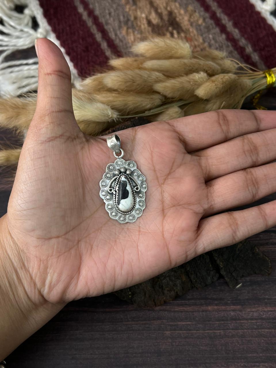 Handmade Sterling Silver White Buffalo Pendant "Signed Nizhoni"