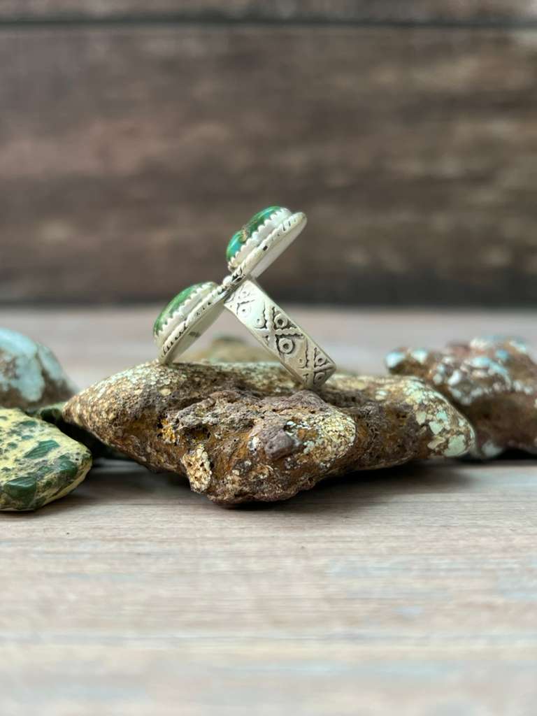 Handmade Sterling Silver Kingman Turquoise Adjustable Ring "Signed Nizhoni"