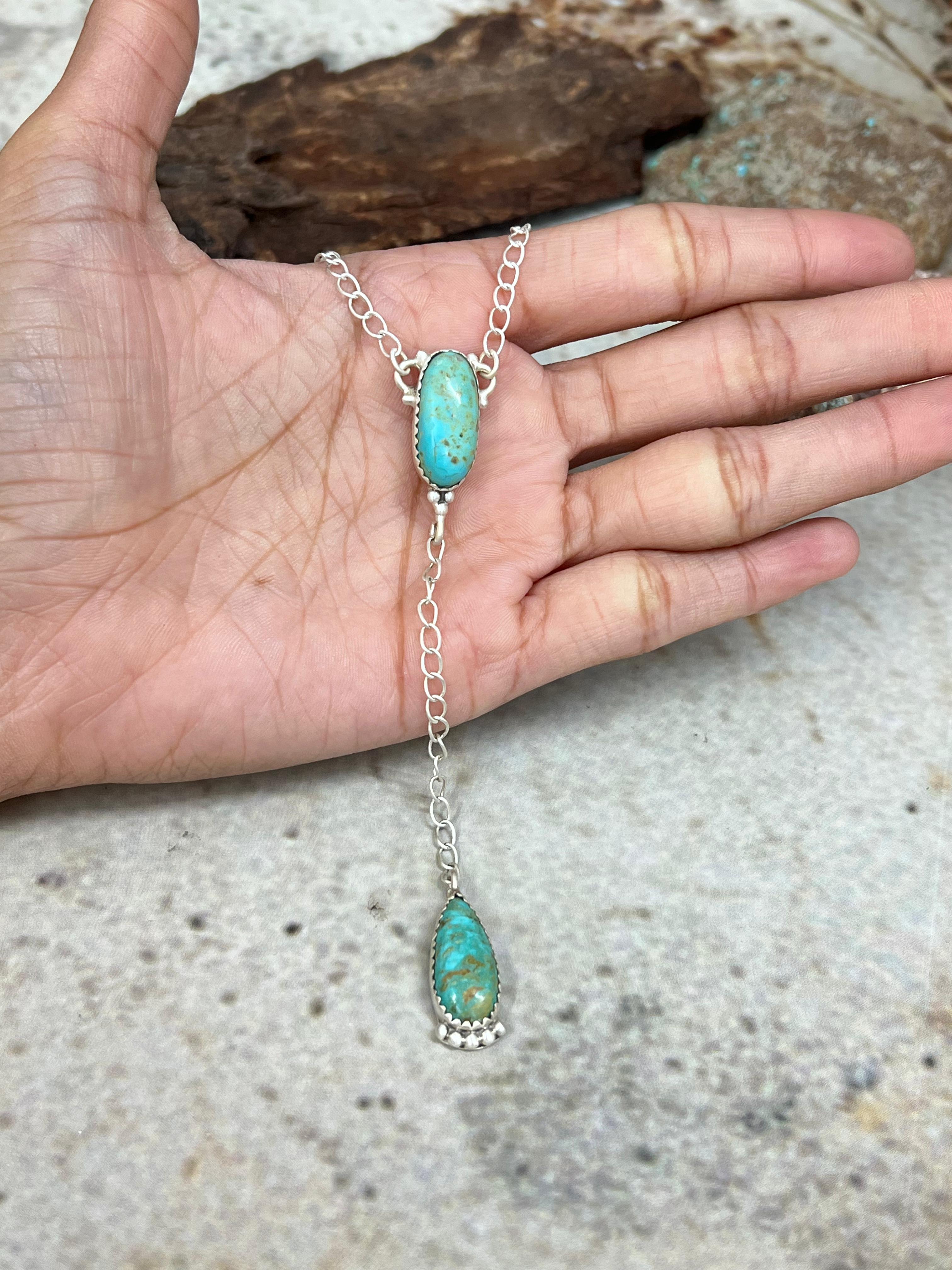 Handmade Sterling Silver Kingman Turquoise Necklace Signed Nizhoni