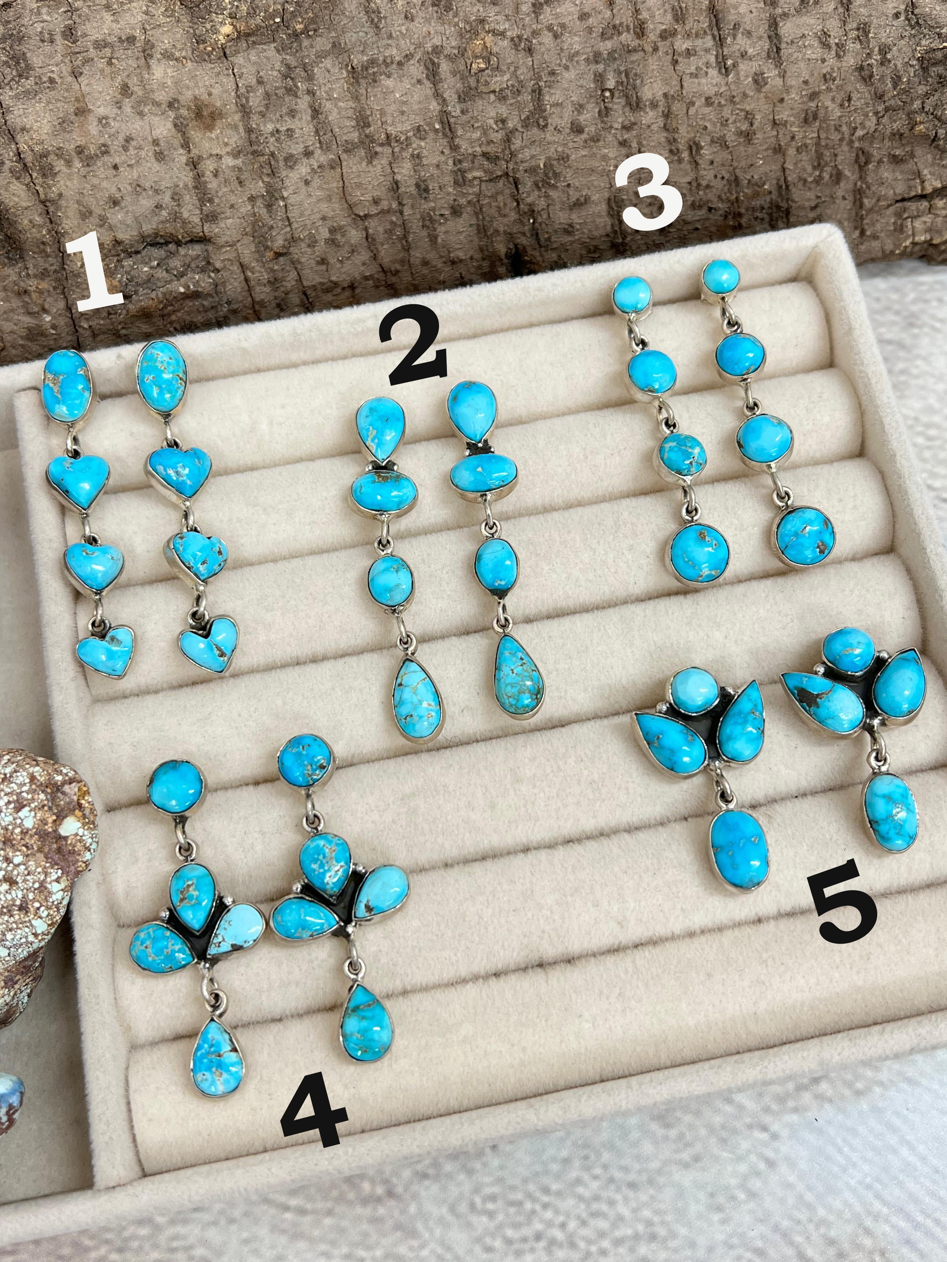 Handmade Sterling Silver Blue Bird Turquoise Dangle Earrings with Signed Nizhoni