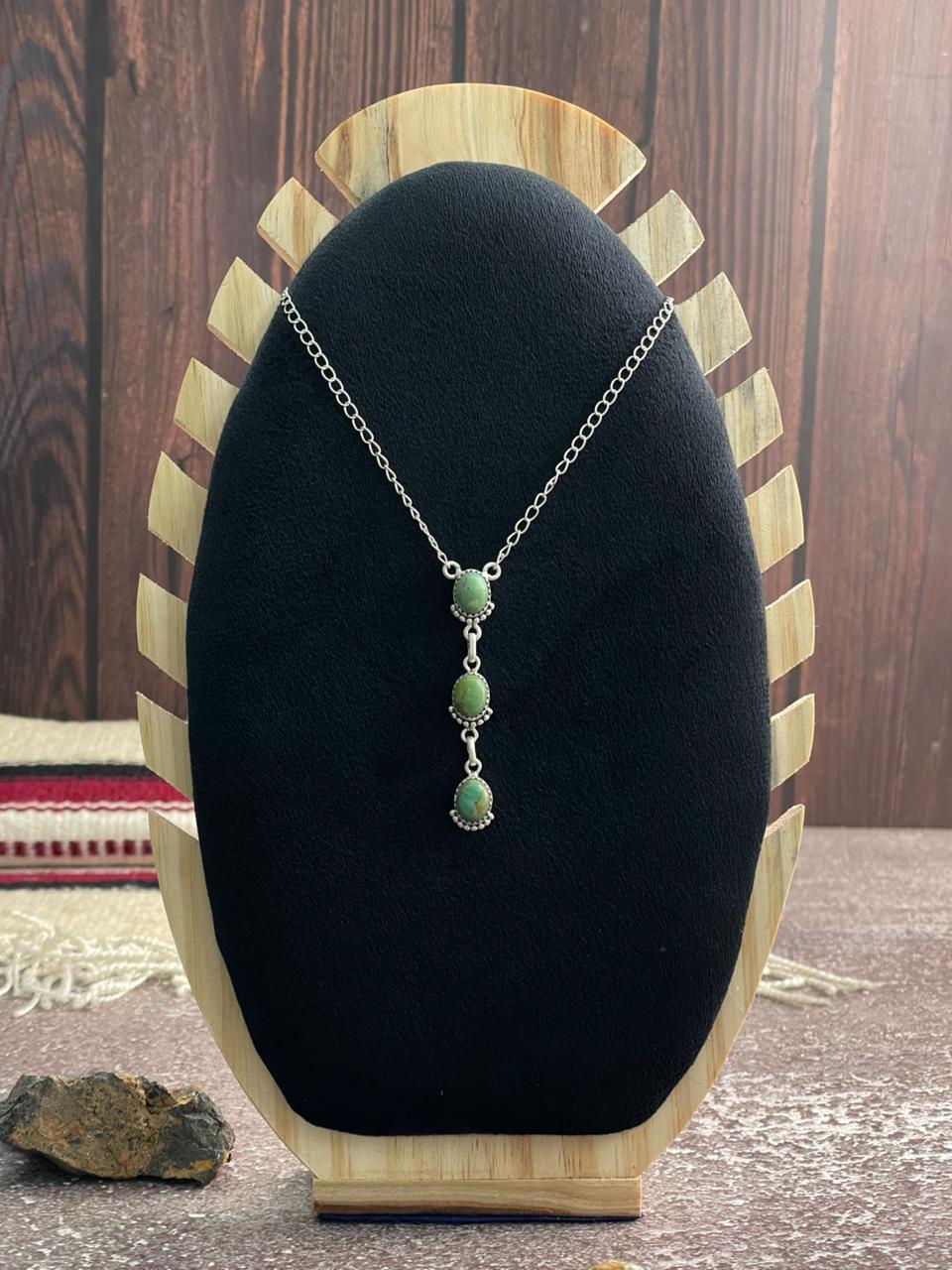 Handmade Sterling Silver Kingman Turquoise Necklace "Signed Nizhoni"