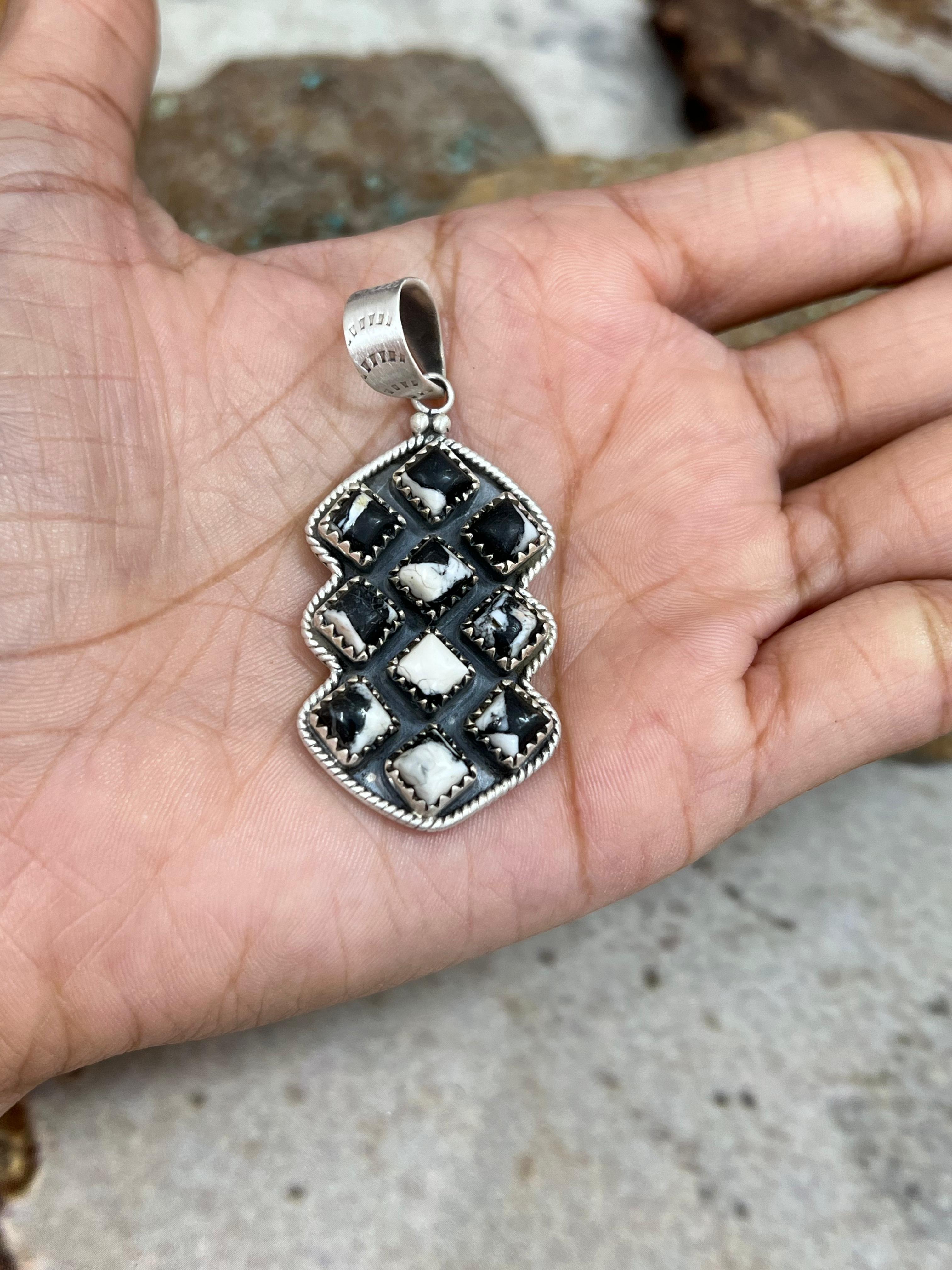 Handmade Sterling Silver White Buffalo Pendant Signed Nizhoni