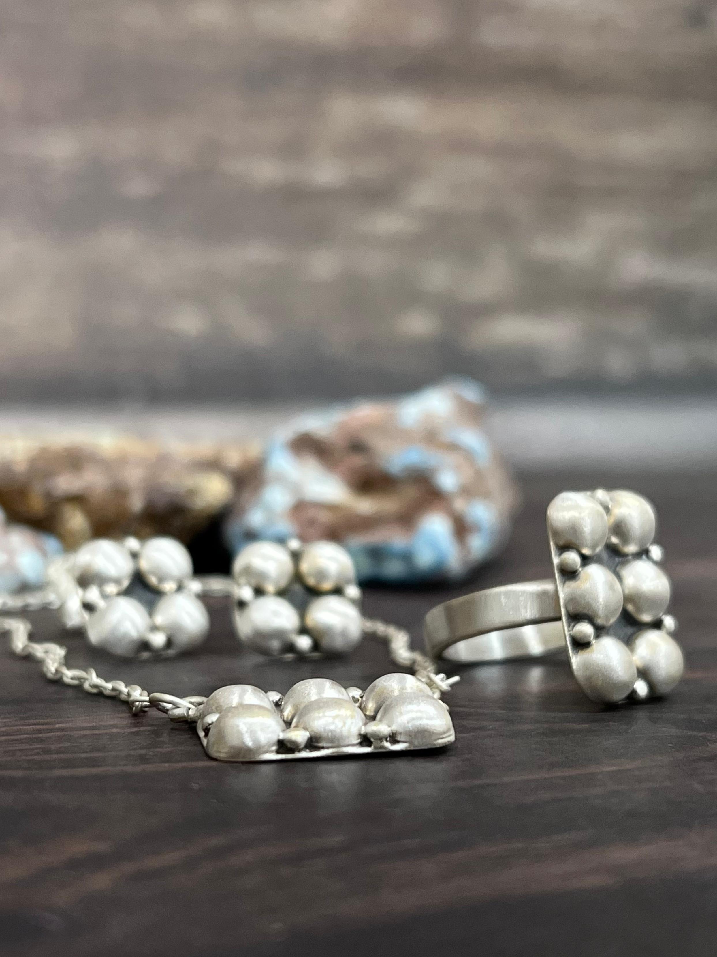 Handmade 'Sterling Silver' Necklace Earrings and Ring Set with Signed Nizhoni