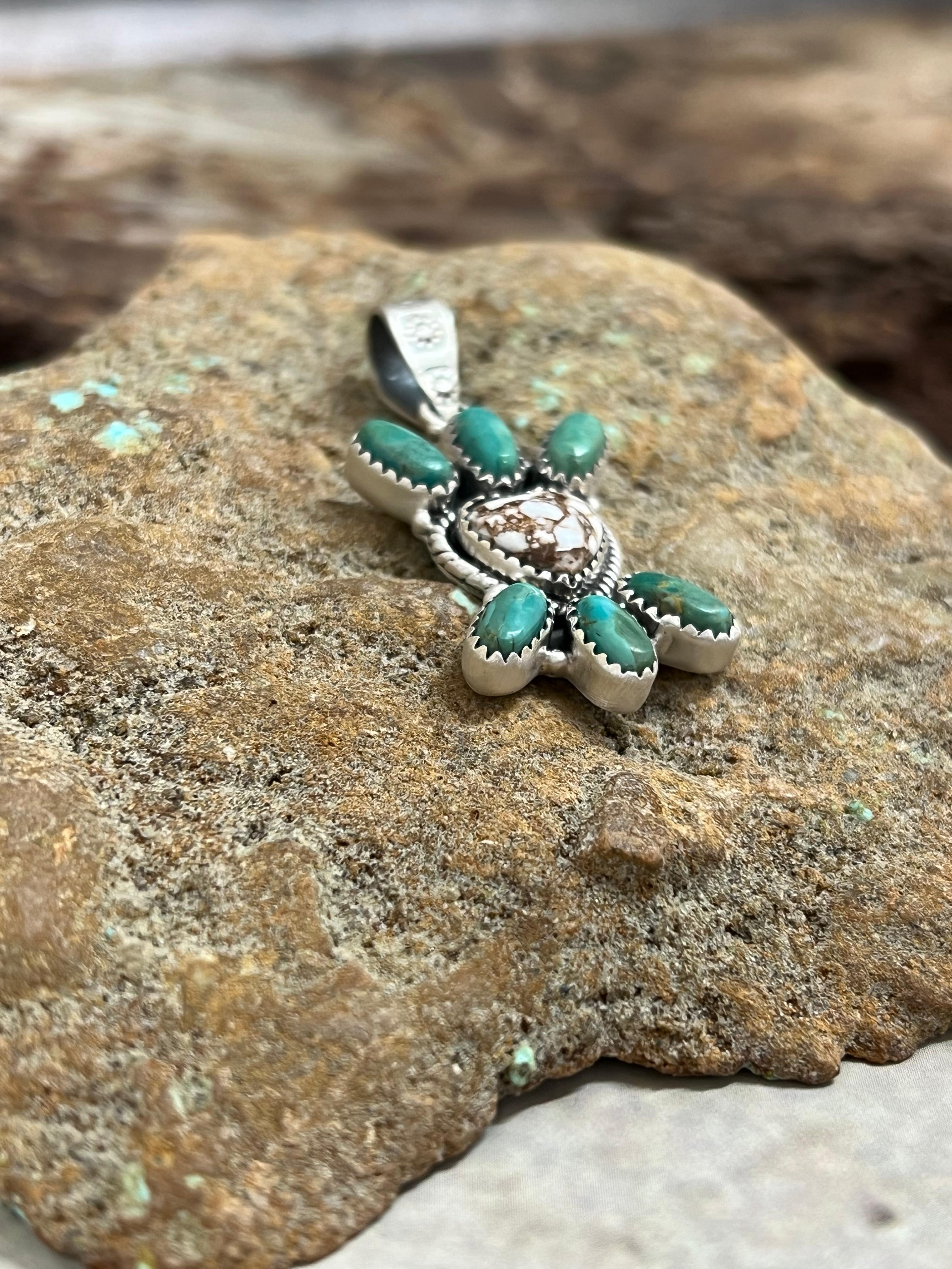 Handmade Sterling Silver Kingman with Wild Horse Pendant Signed Nizhoni