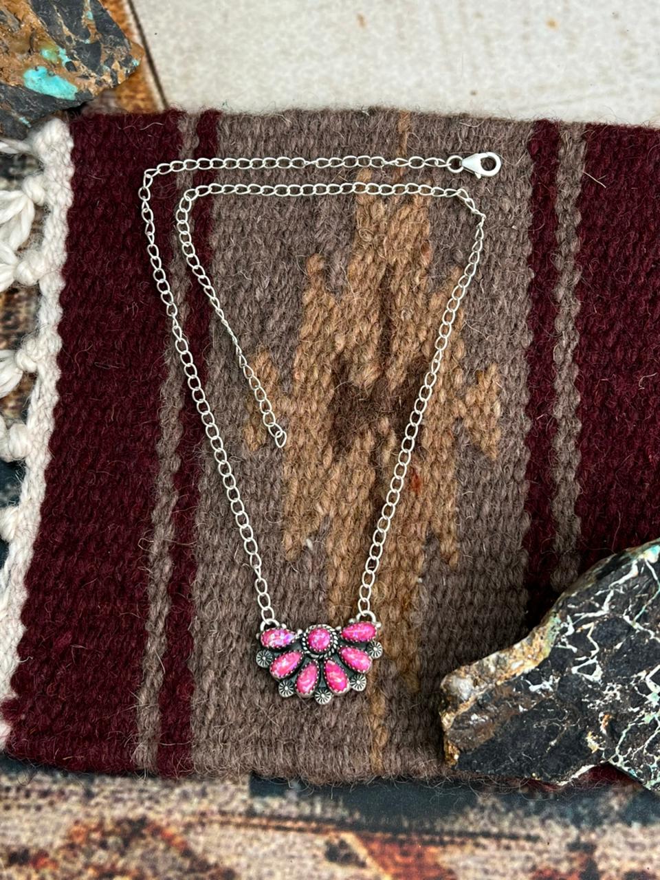 Handmade Sterling Silver Hot Pink Necklace "Signed Nizhoni"