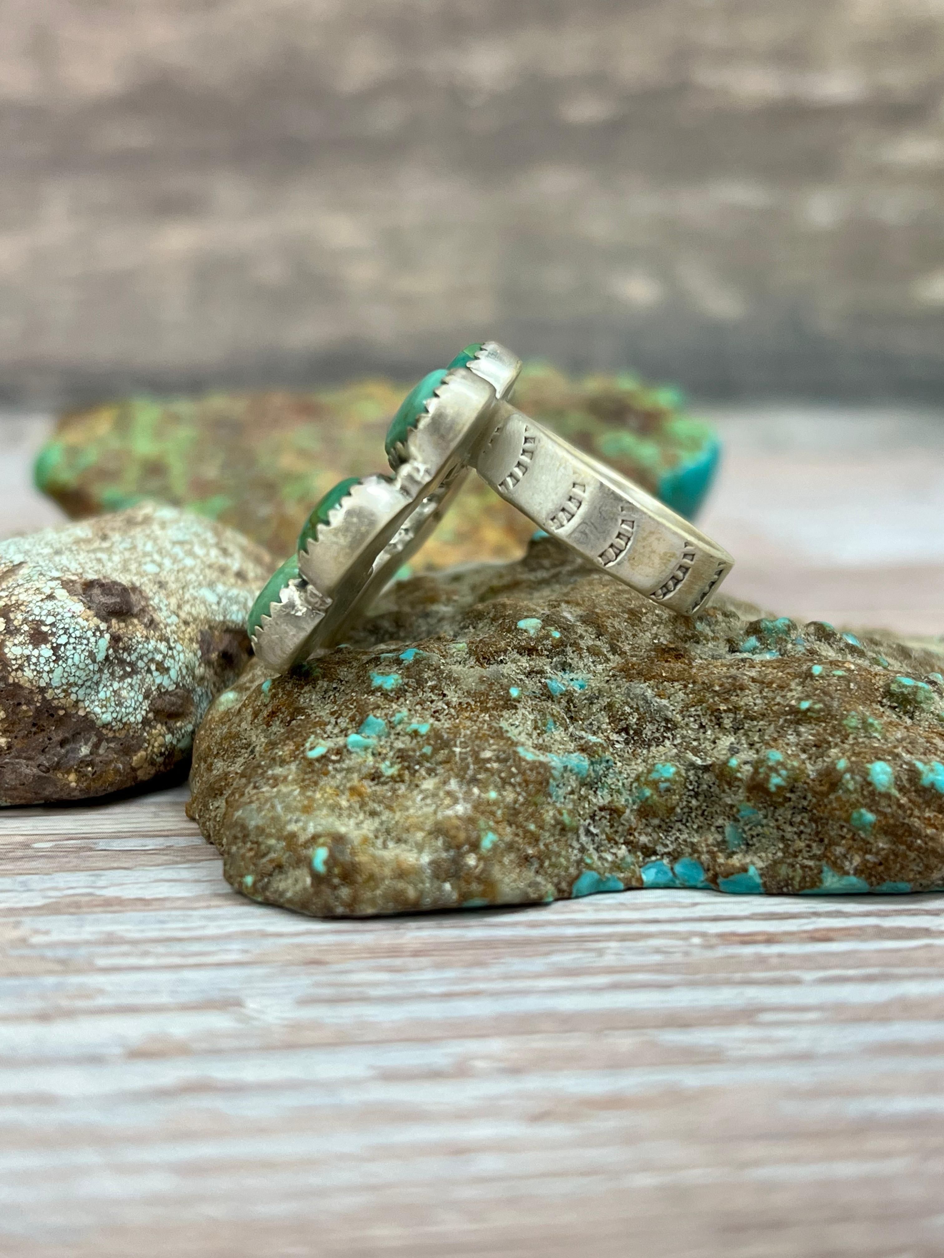 Handmade Sterling Silver Kingman Turquoise Naja Adjustable Ring with Signed Nizhoni