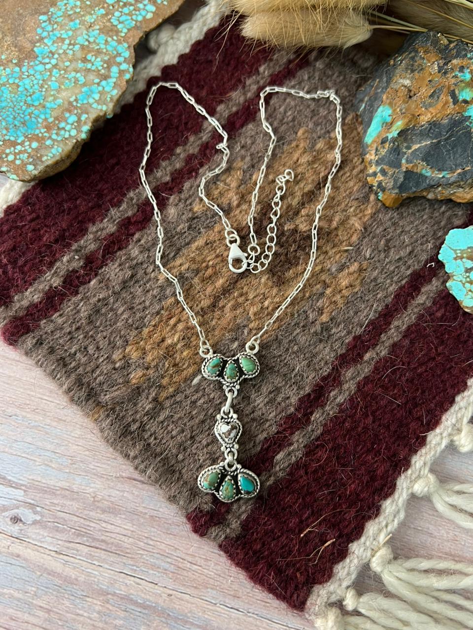 Handmade Sterling Silver Wildhorse Magnesite with Kingman Turquoise Necklace "Signed Nizhoni"