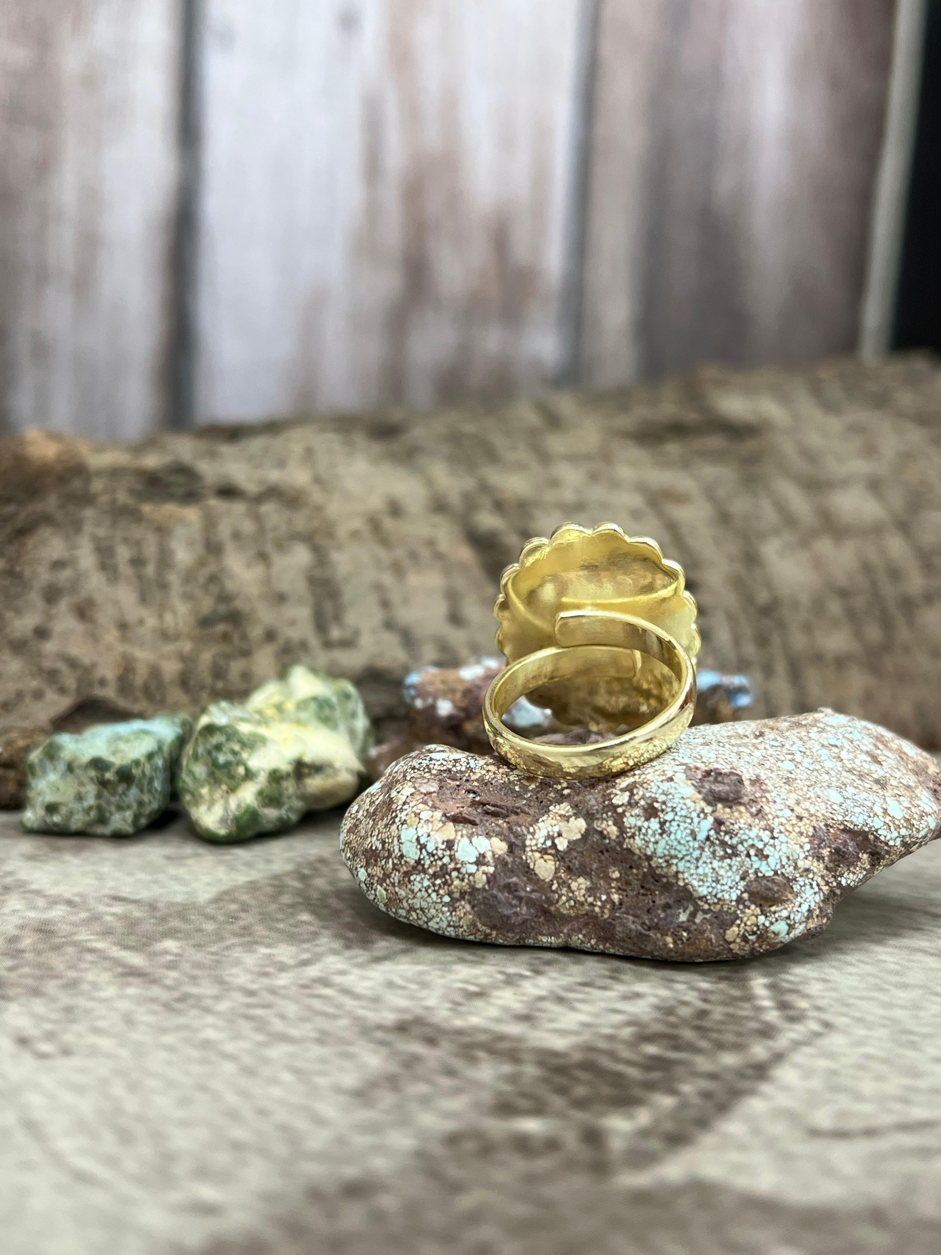 “The Golden Collection” Natural Peacock Dahlia Adjustable Ring