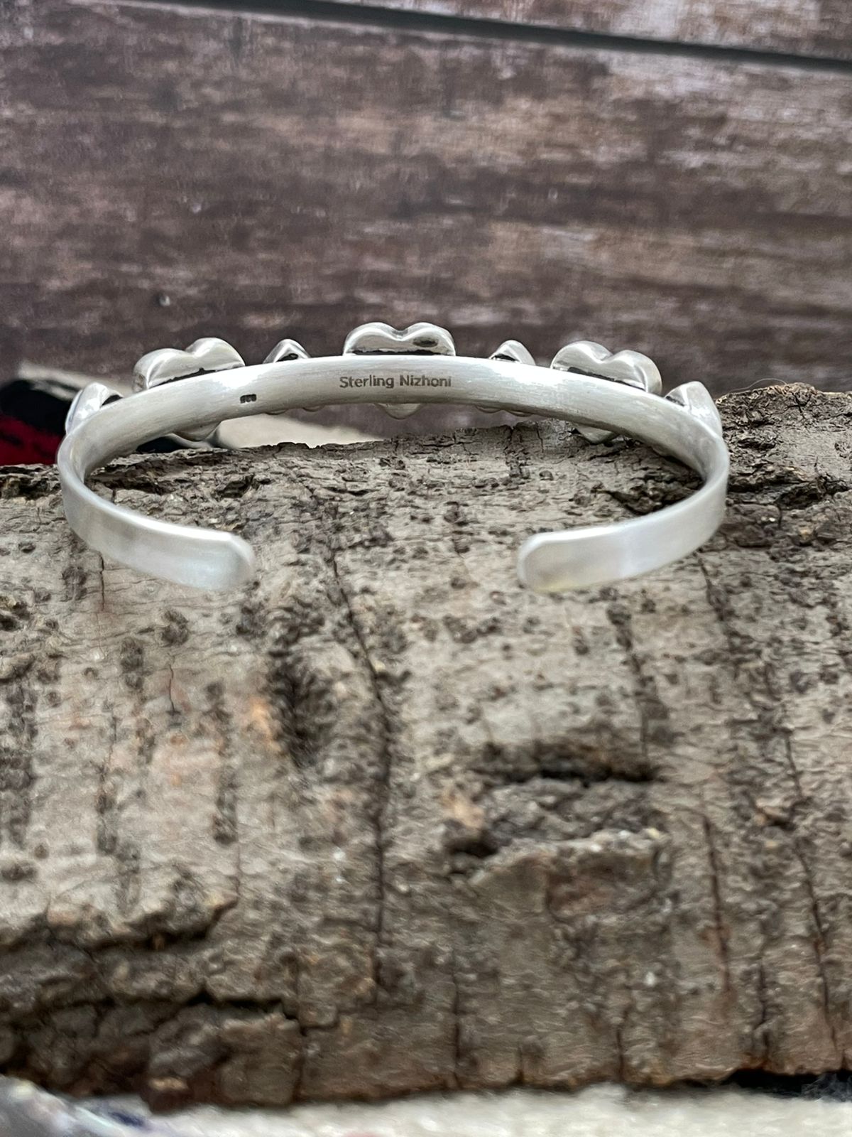 "Christmas Collection" Handmade Sterling Silver White Buffalo With Red Opal Heart Cuff Bracelet "Signed Nizhoni"