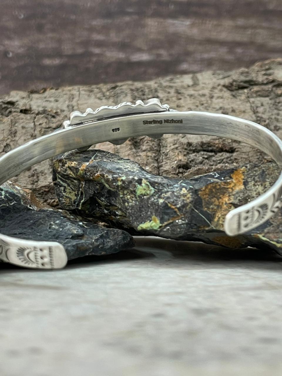 "Heart Collection" Handmade Sterling Silver Kingman Turquoise Bracelet "Signed Nizhoni"