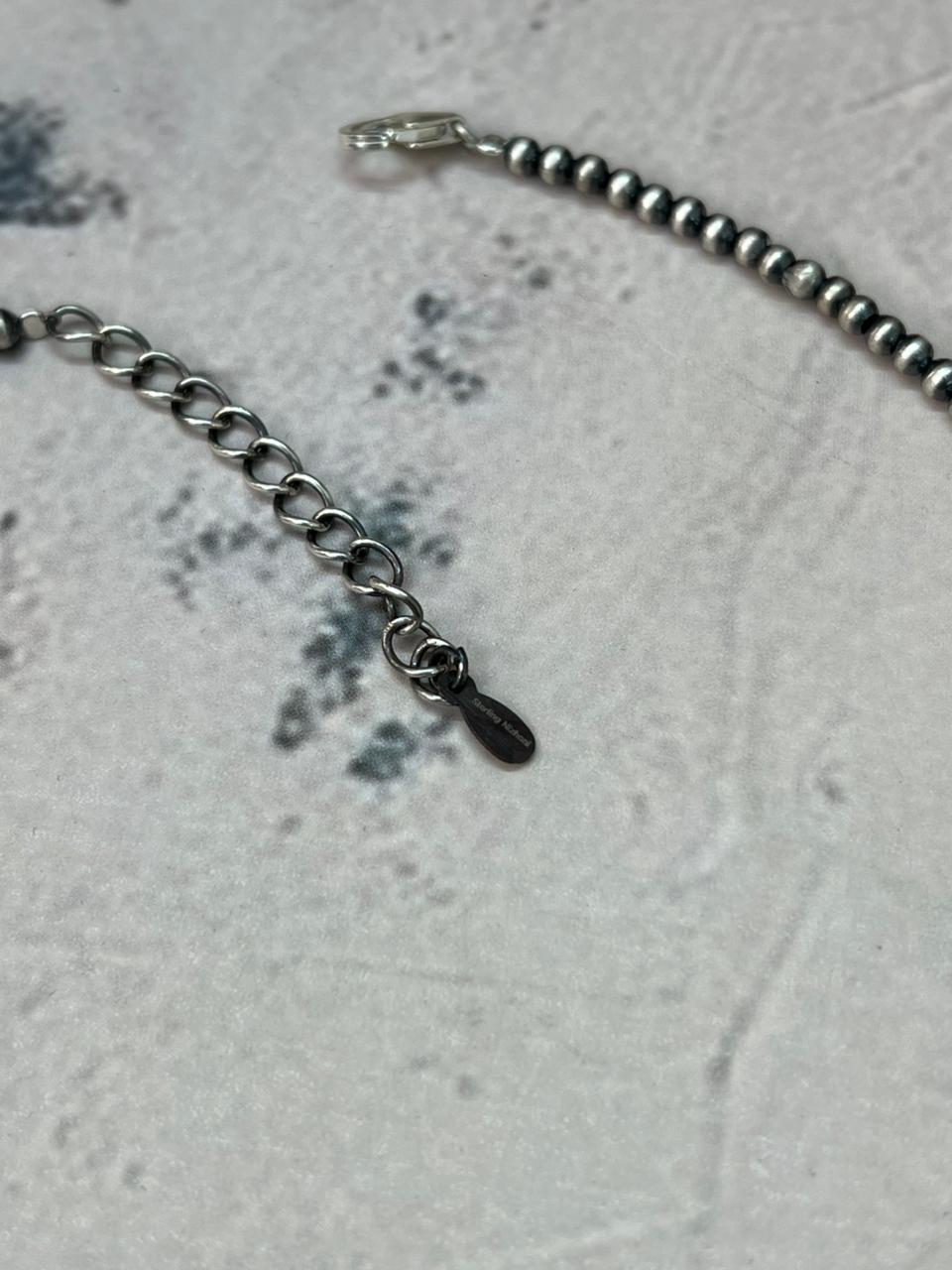 Handmade Sterling Silver Beaded Kingman Turquoise Necklace "Signed Nizhoni"