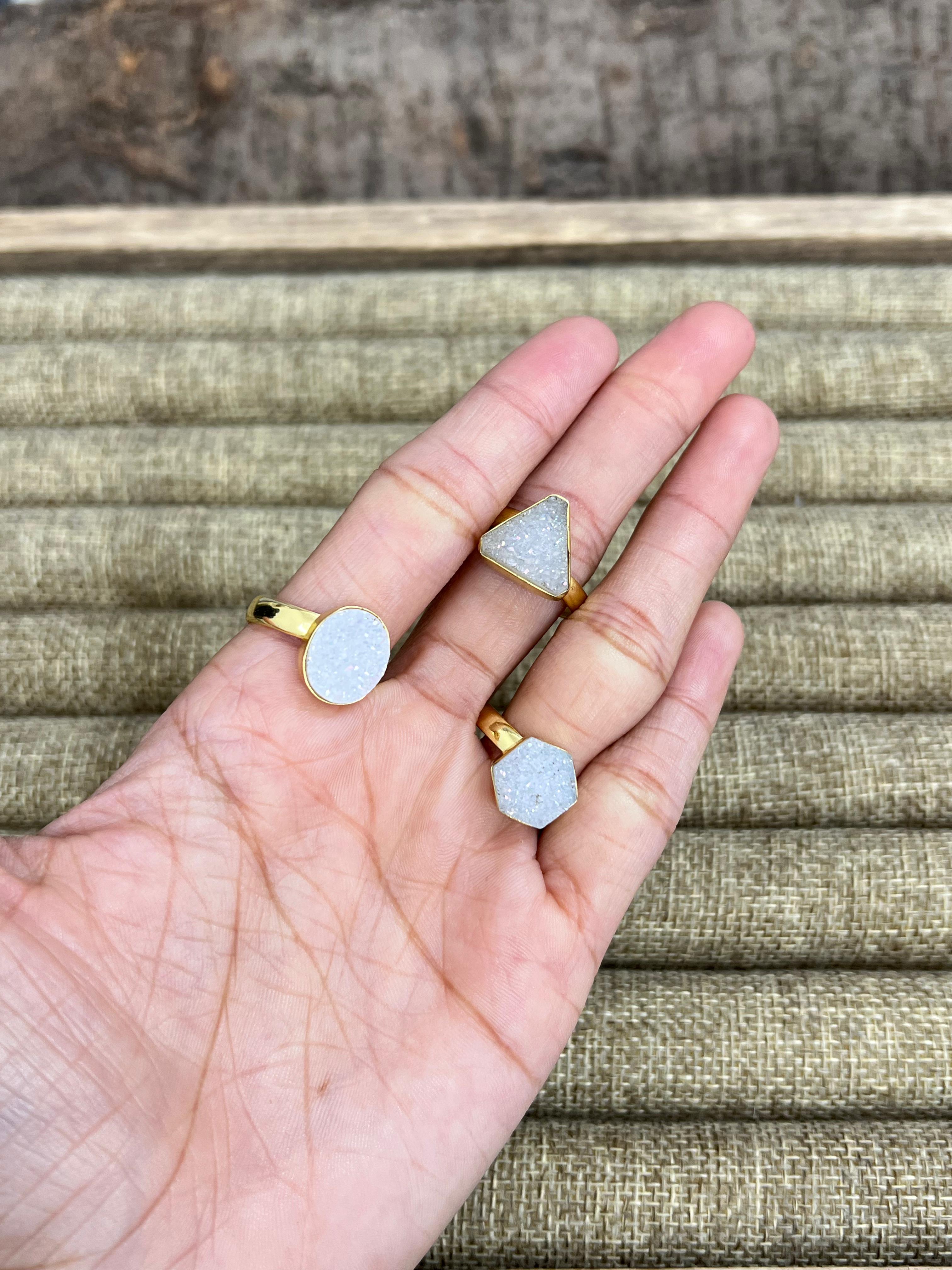 “The Boho Collection” Natural White Druzy Adjustable Ring