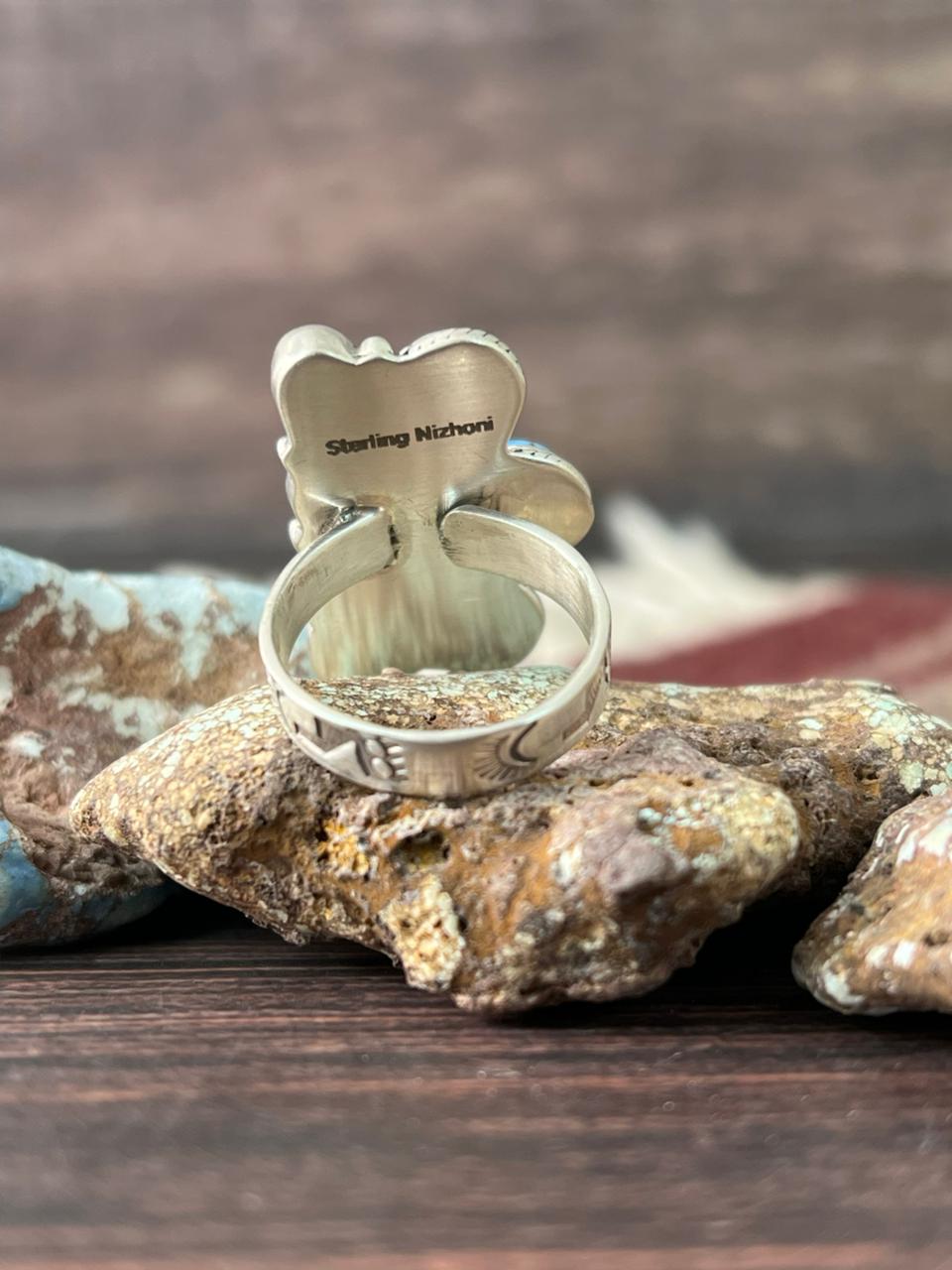 Handmade Sterling Silver Golden Hills with White Collection Adjustable Ring "Signed Nizhoni"