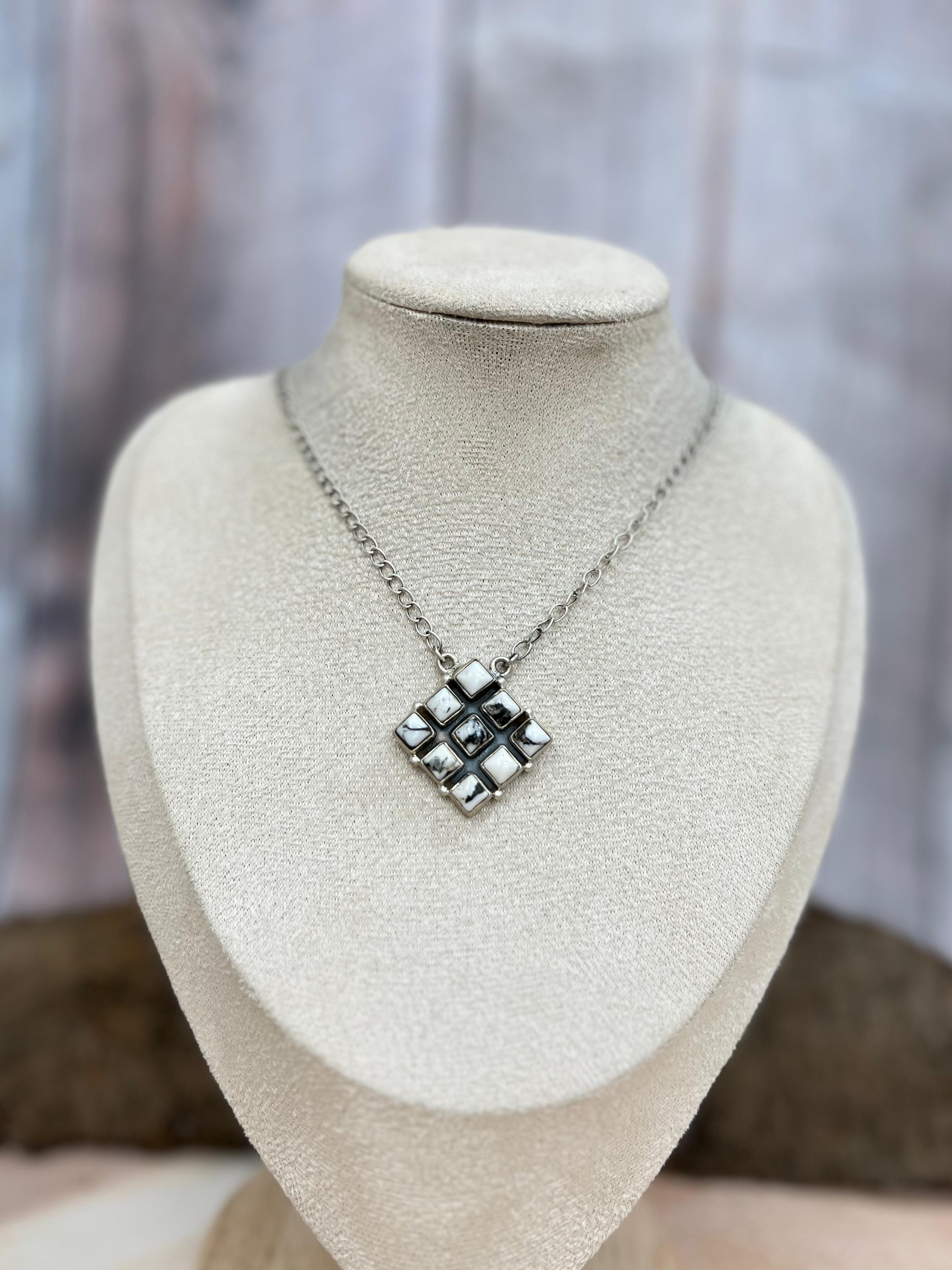 Handmade Sterling Silver White Buffalo Turquoise Necklace with Signed Nizhoni (2)