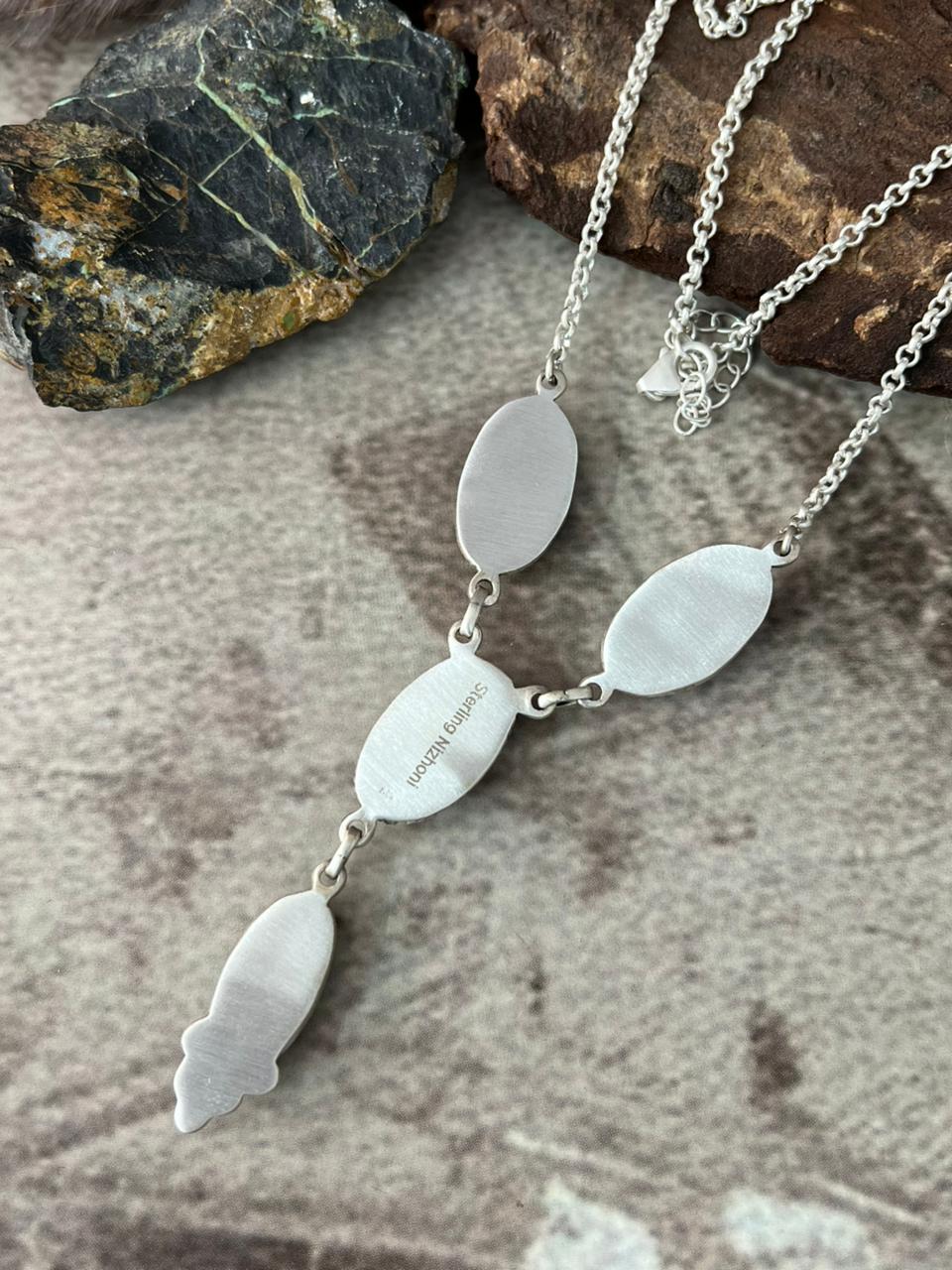 Handmade Sterling Silver Kingman Turquoise Drop Necklace "Signed Nizhoni"