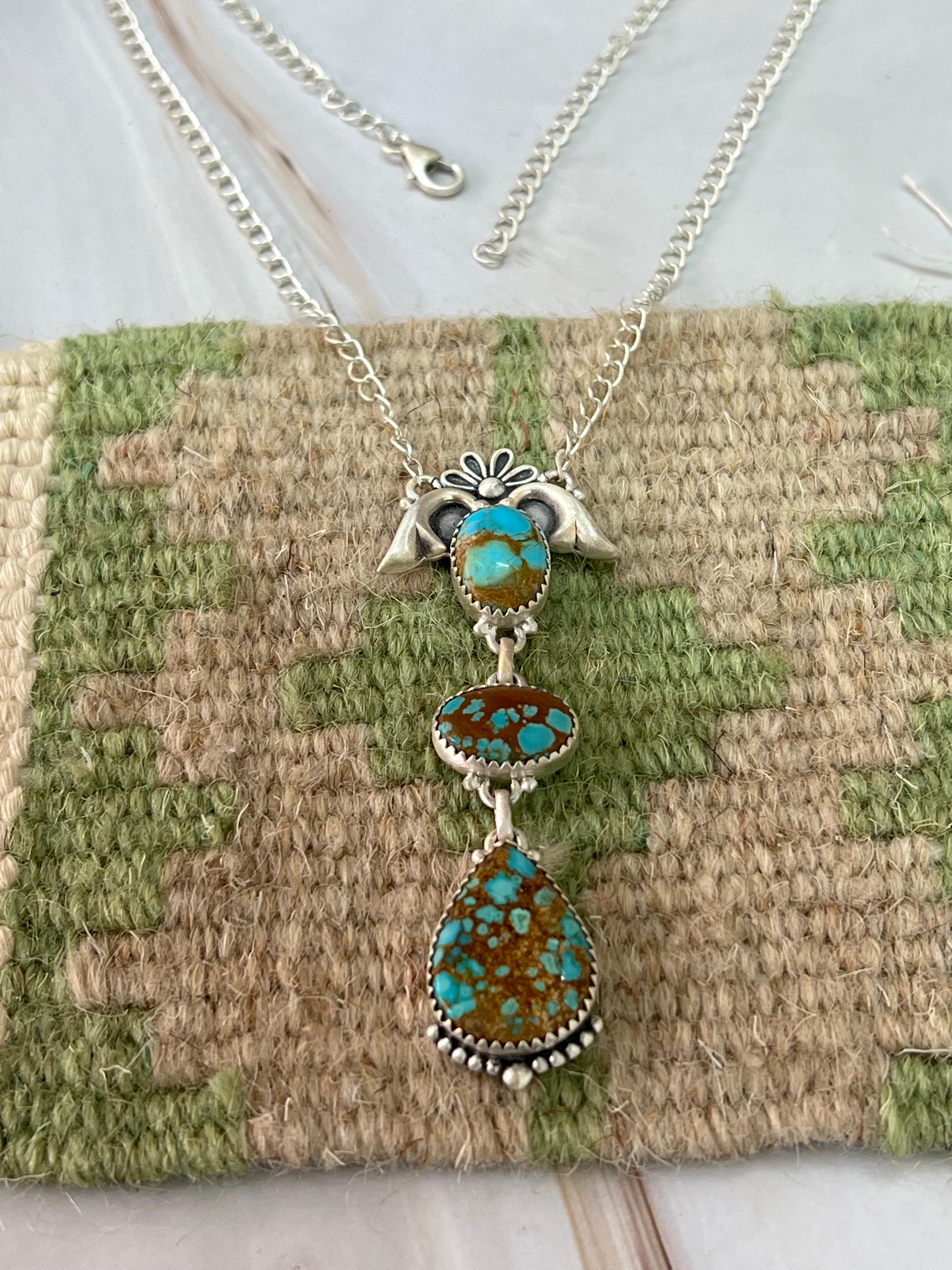 Handmade Sterling Silver Number 8 Turquoise Necklace with Signed Nizhoni