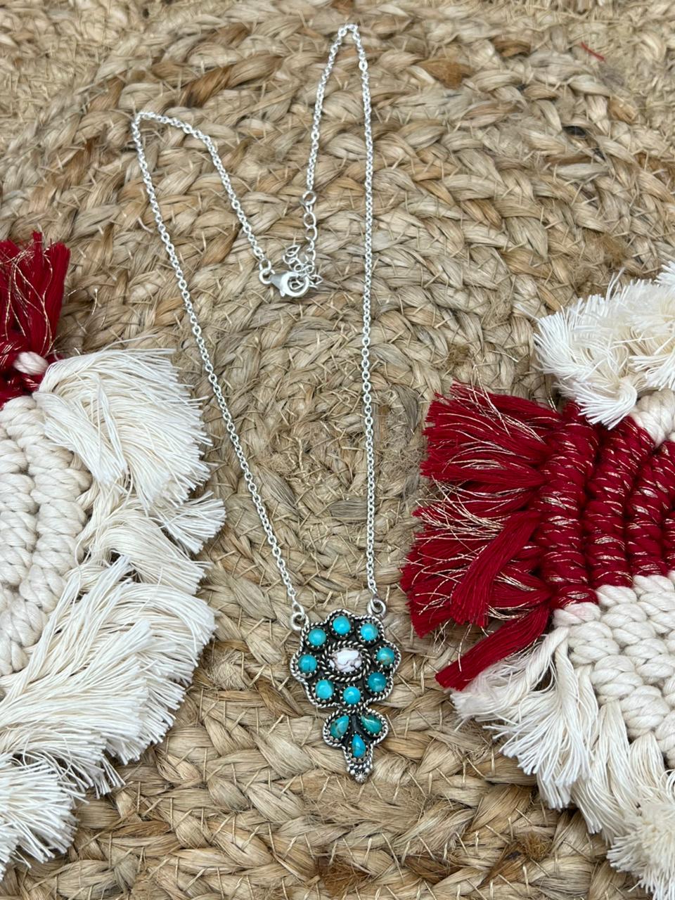 Handmade Sterling Silver Wildhorse with Kingman Necklace "Signed Nizhoni"