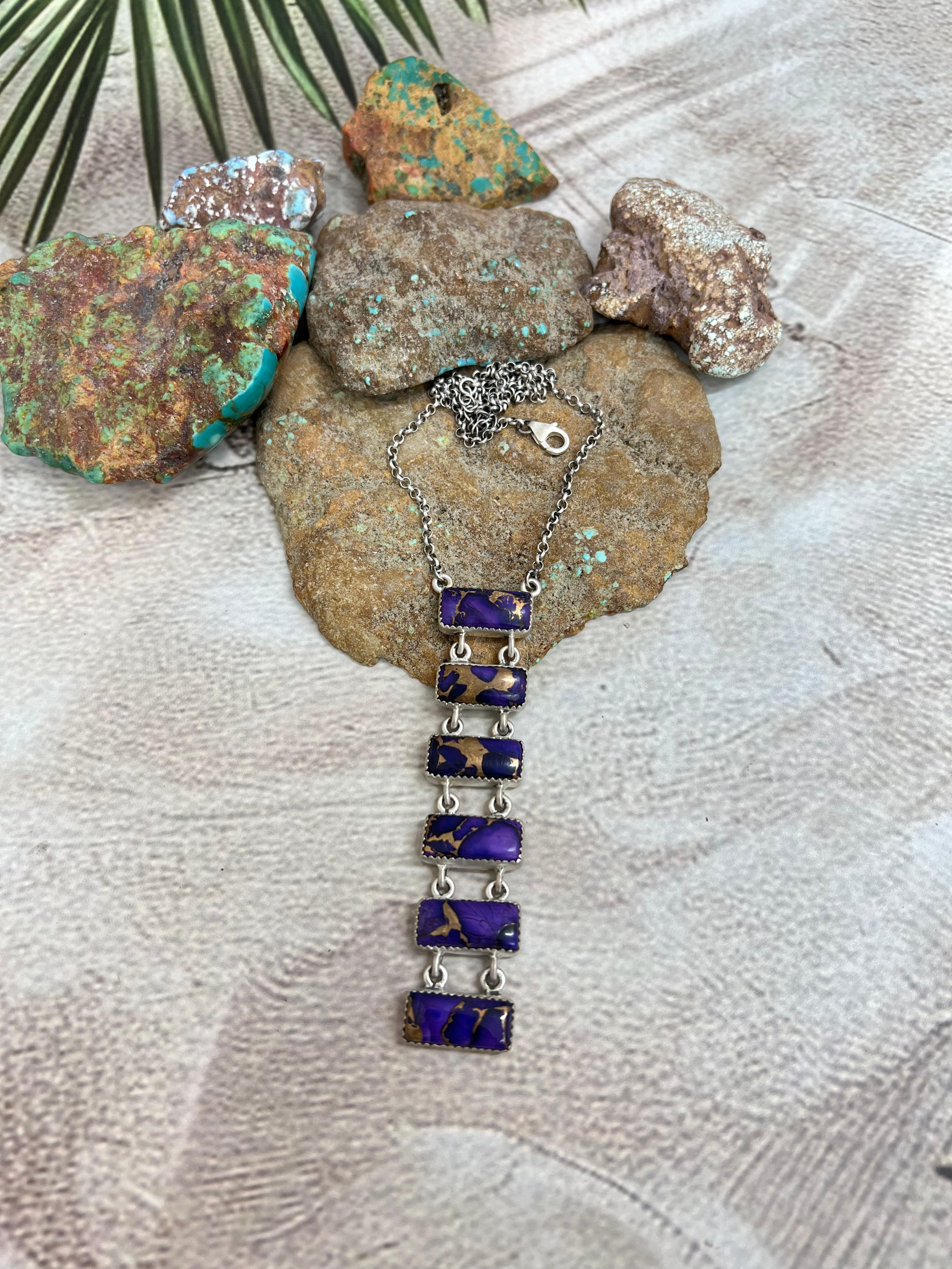 Handmade Sterling Silver Grape Dahlia Necklace with Signed Nizhoni