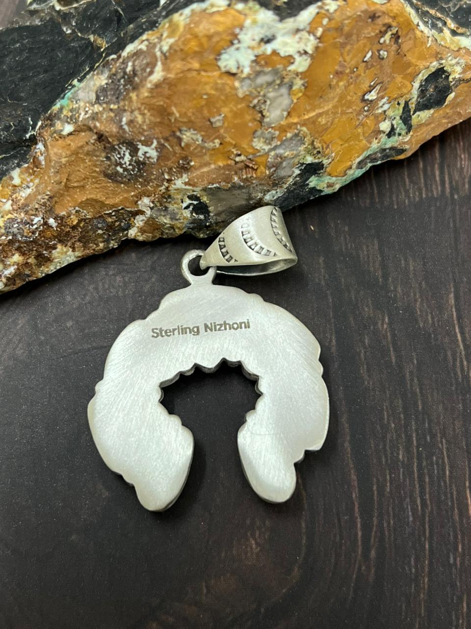 Handmade Sterling Silver Emerald Valley Turquoise Pendant "Signed Nizhoni"