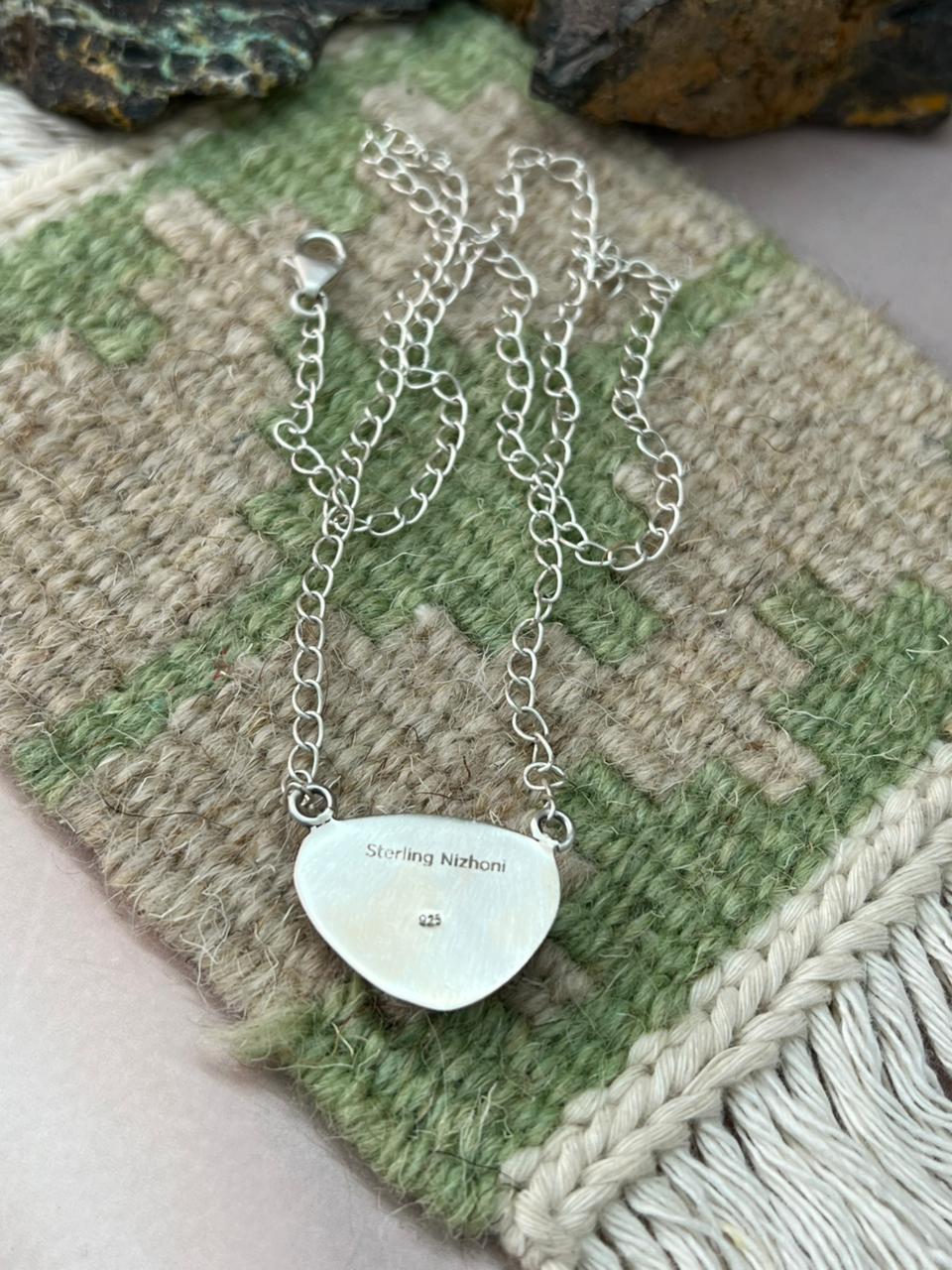Handmade Sterling Silver Number 8 Turquoise Necklace "Signed Nizhoni"