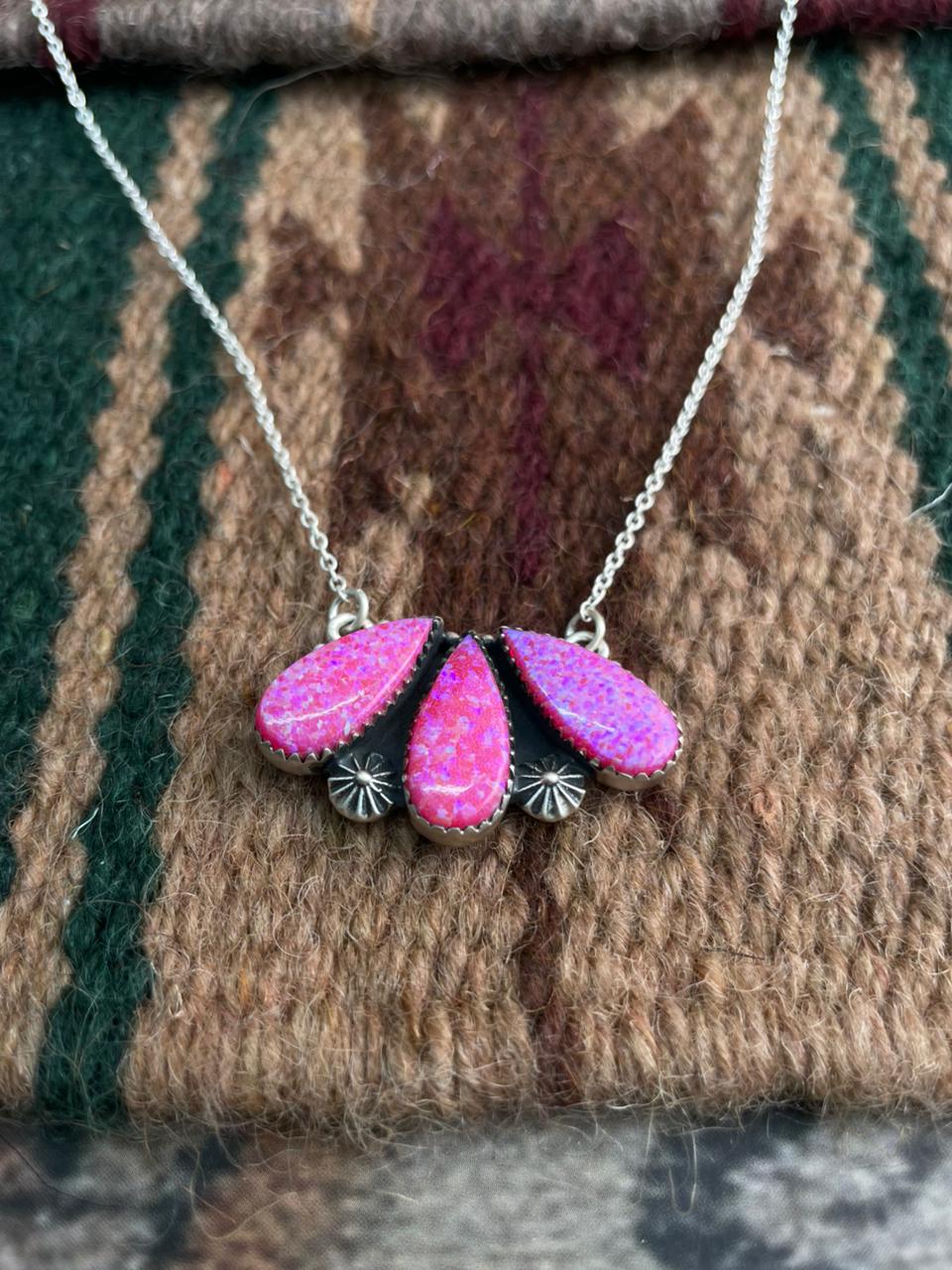 Handmade Sterling Silver Hot Pink Necklace "Signed Nizhoni"