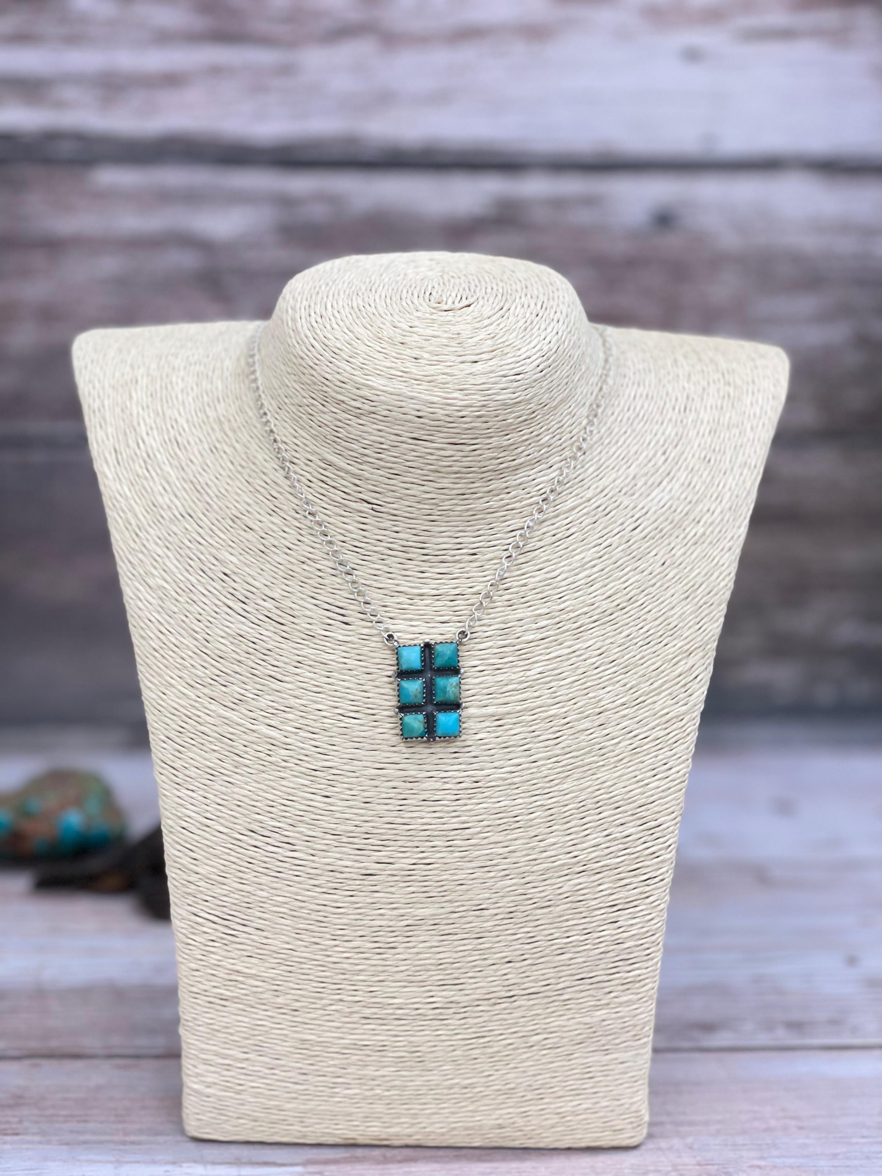 Handmade Sterling Silver Kingman Turquoise Necklace with Signed Nizhoni