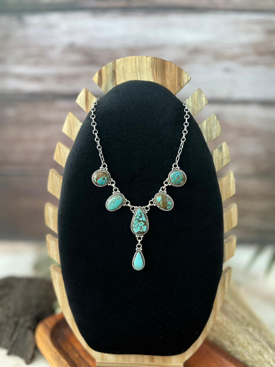 Handmade Sterling Silver Number 8 Turquoise Necklace "Signed Nizhoni"