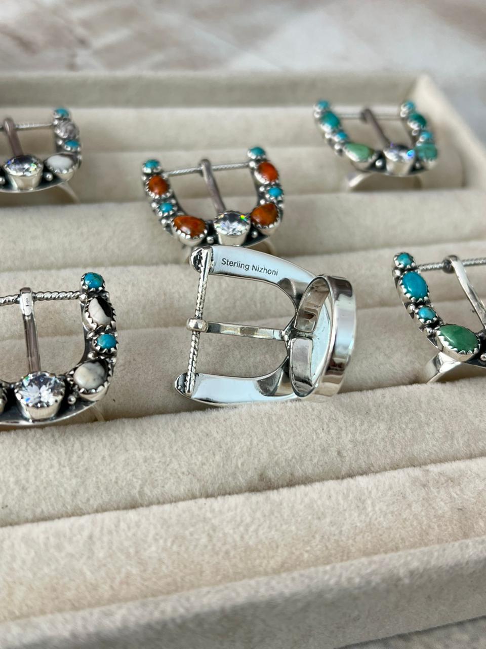 Handmade Sterling Silver Multi Stone Adjustable Ring " Signed Nizhoni"