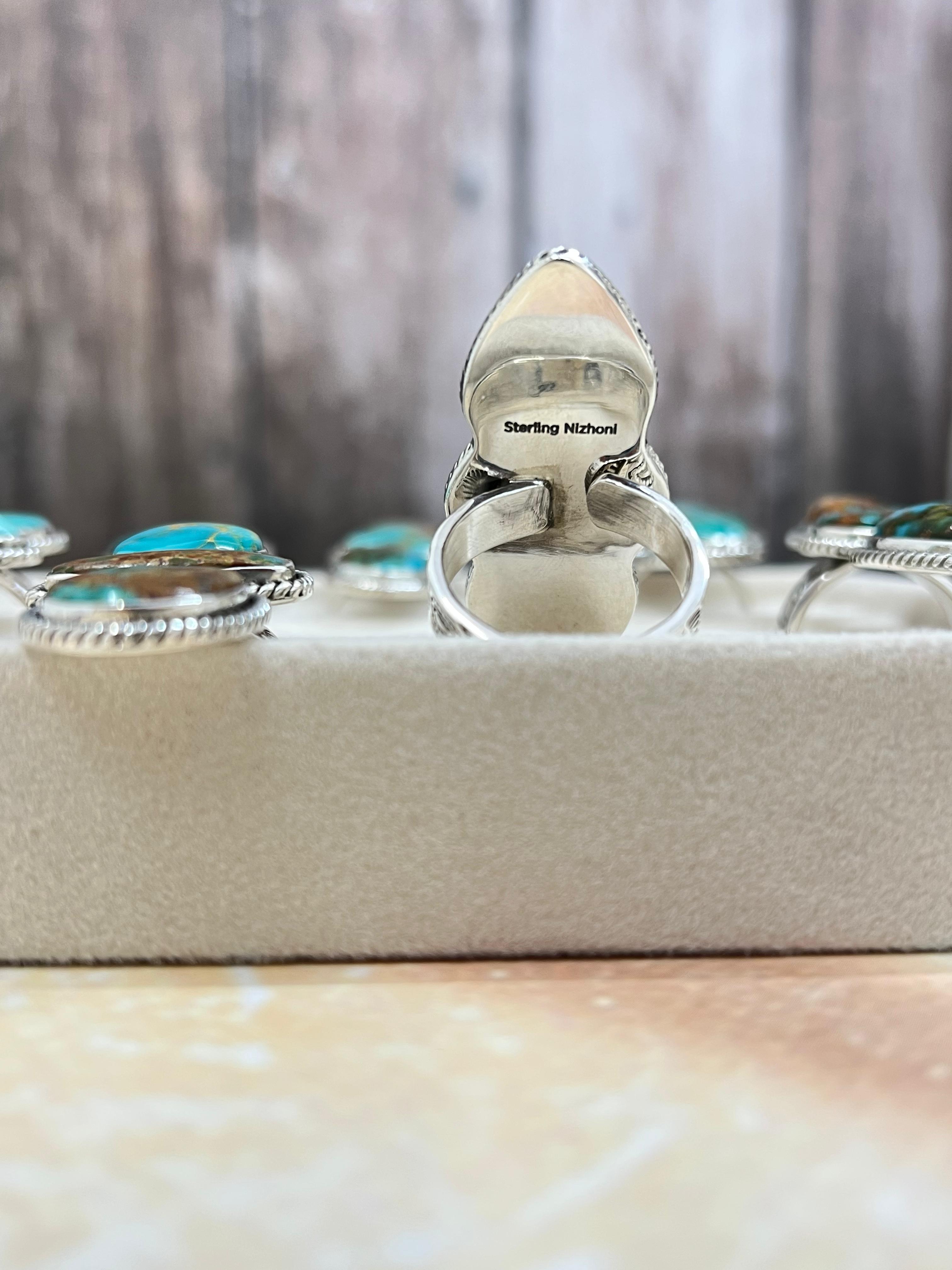 Handmade Sterling Silver Hardy Pit Adjustable Ring with Signed Nizhoni