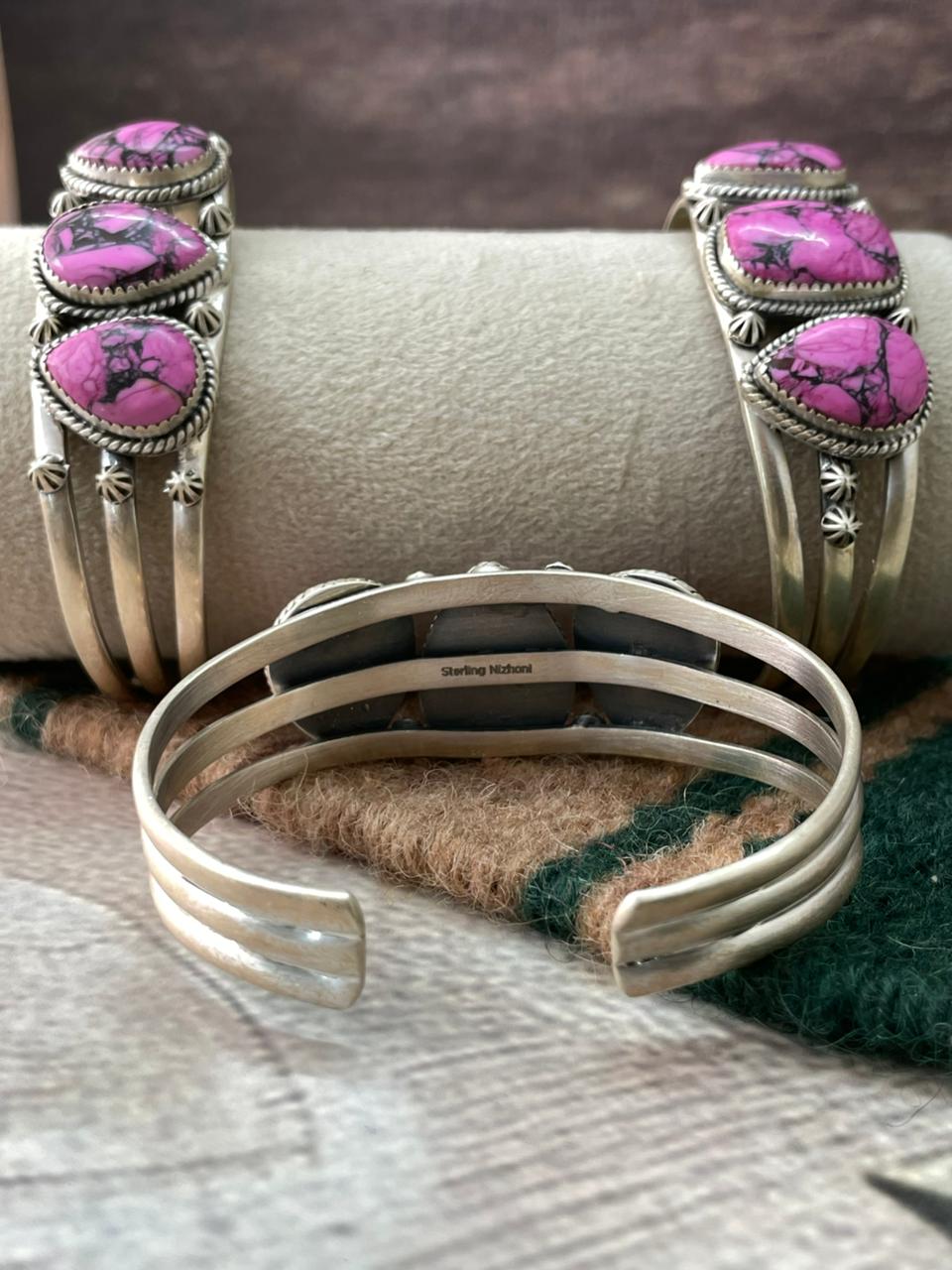 Handmade Sterling Silver Cherry Blossom Cuff Bracelet "Signed Nizhoni"