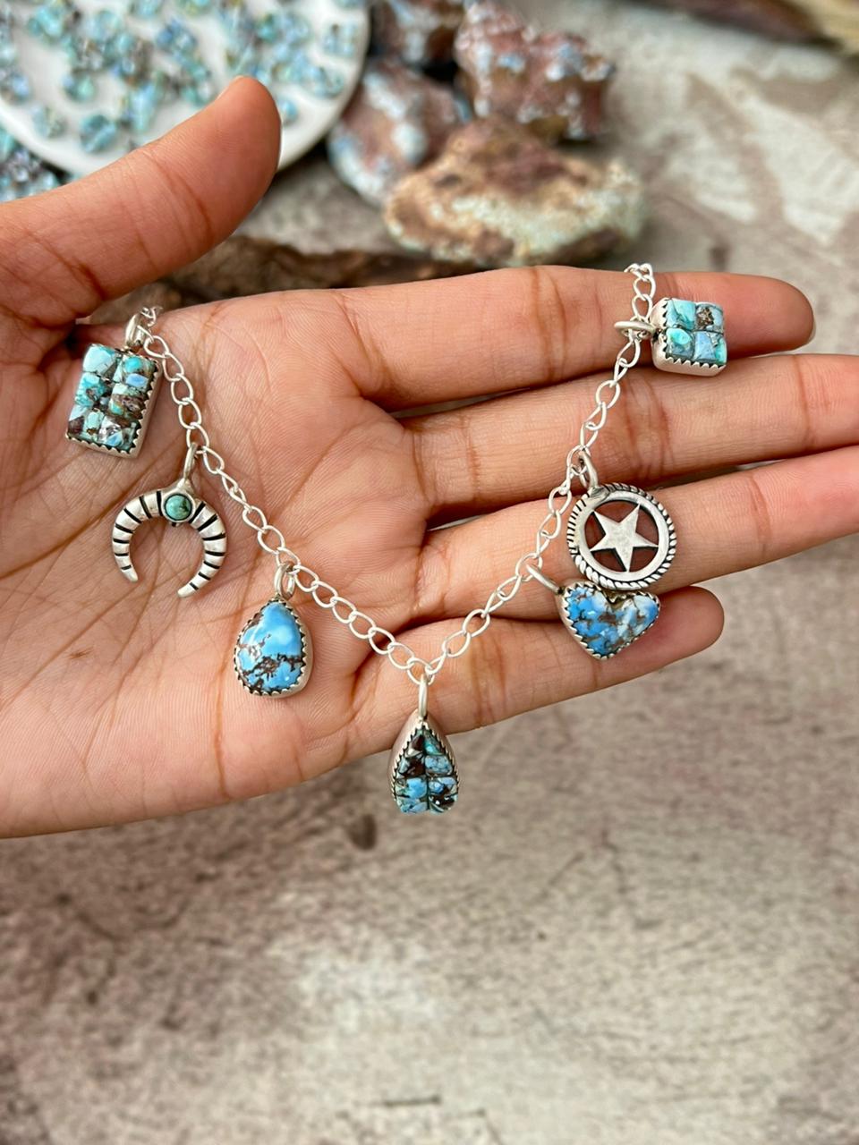 Handmade Sterling Silver 'Golden Hills Turquoise Cobble Collection' Necklace "Signed Nizhoni"
