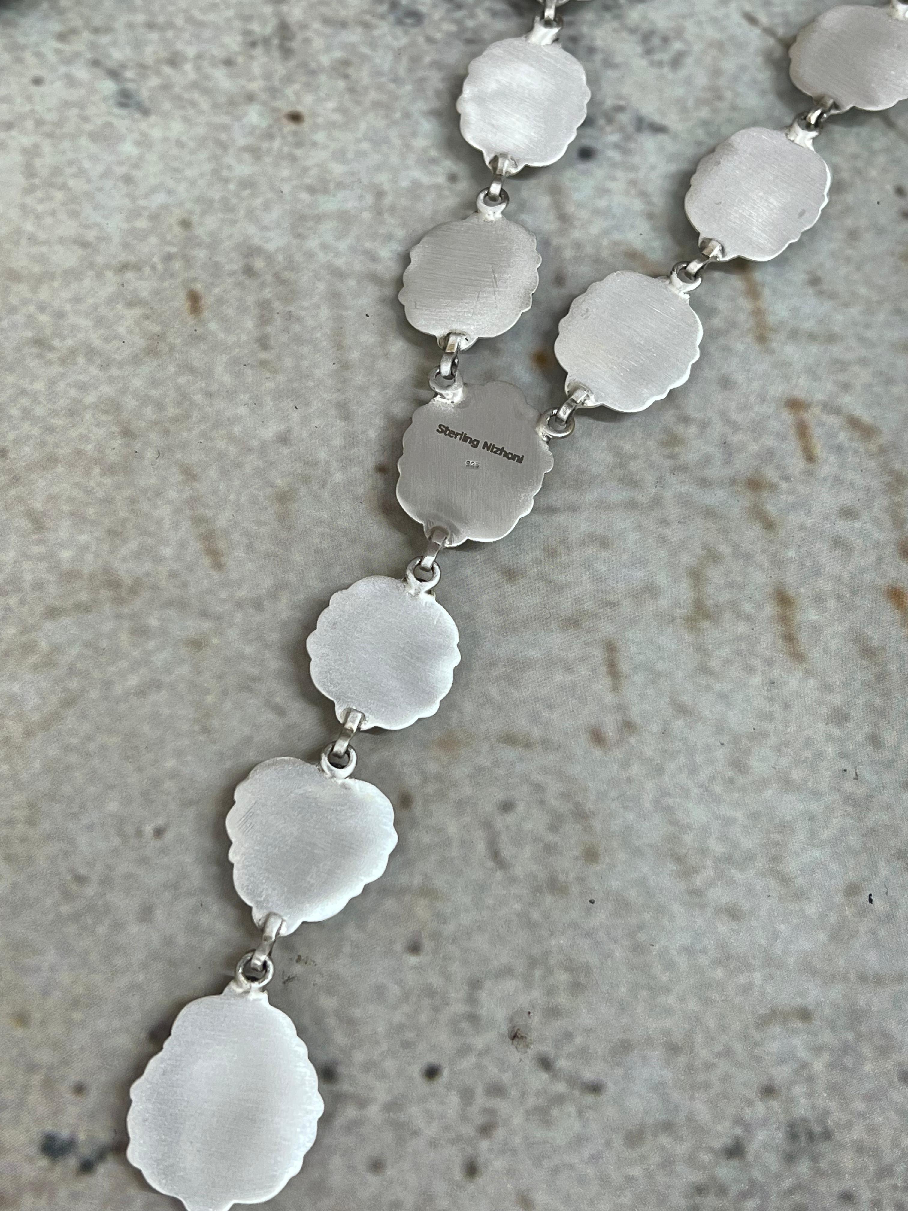 Handmade Sterling Silver White Water Turquoise Necklace Signed Nizhoni