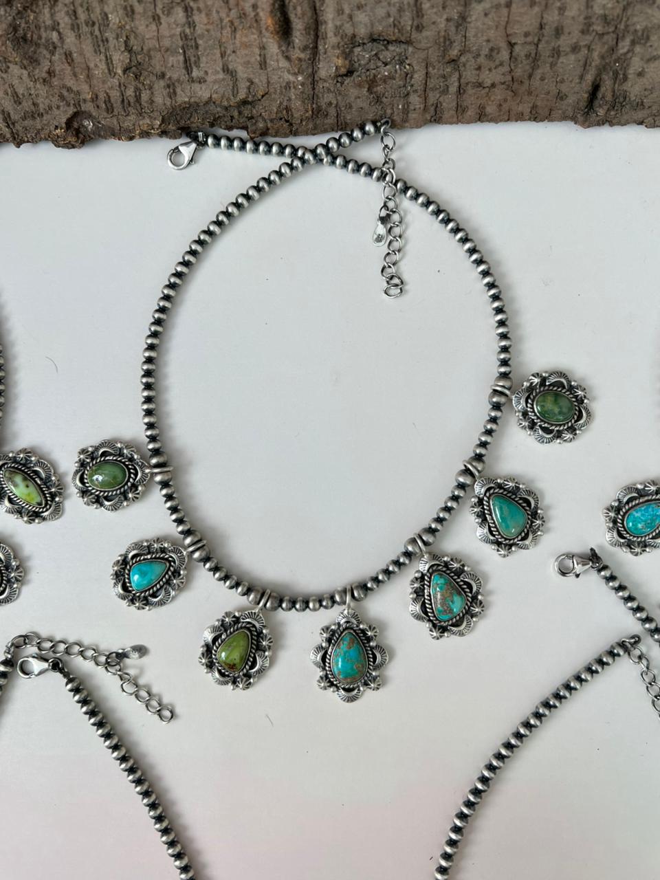 Handmade Sterling Silver Beaded Multi Stone Necklace "Signed Nizhoni"