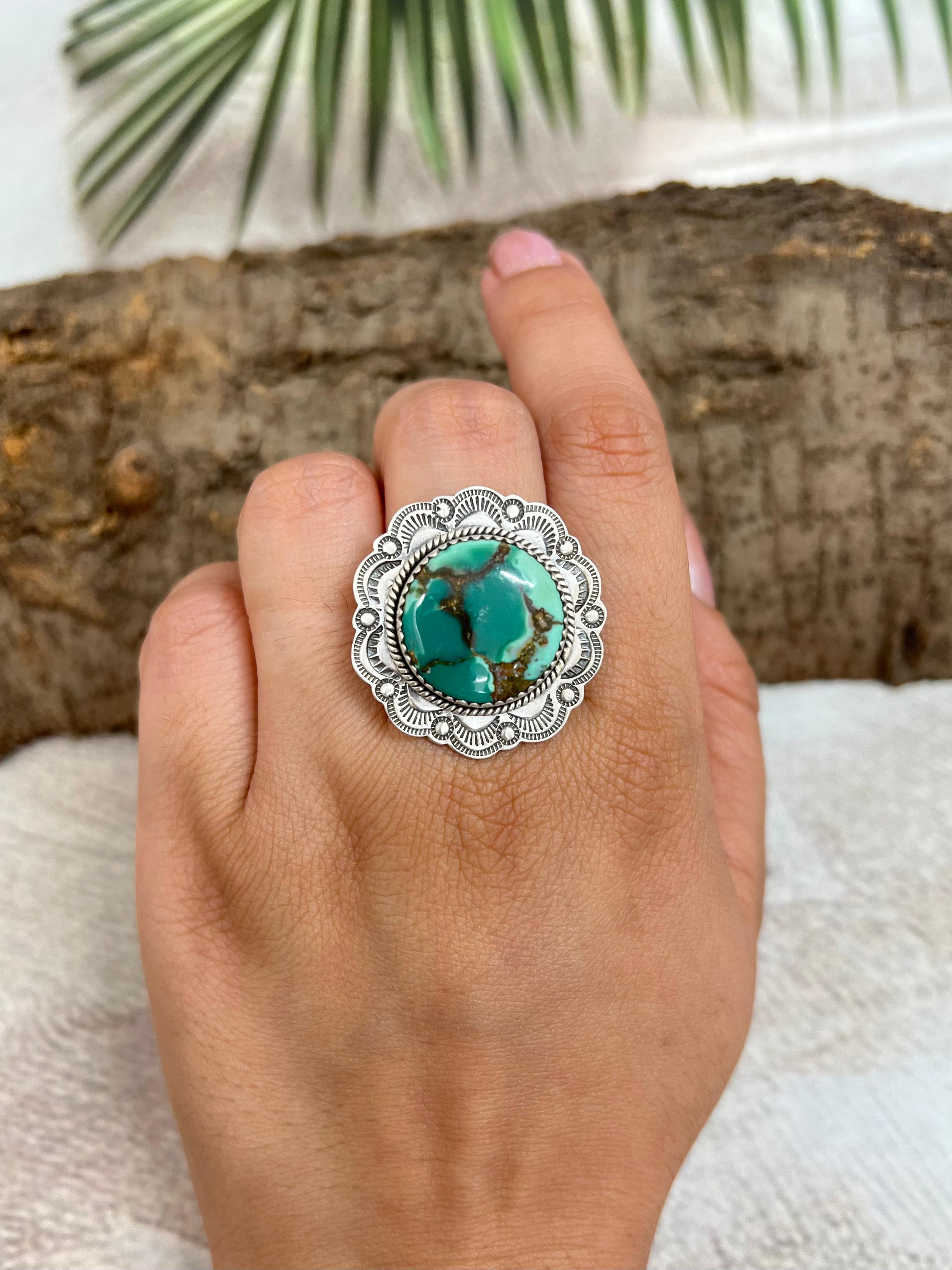 Handmade Sterling Silver Hardy Pit Adjustable Ring with Signed Nizhoni