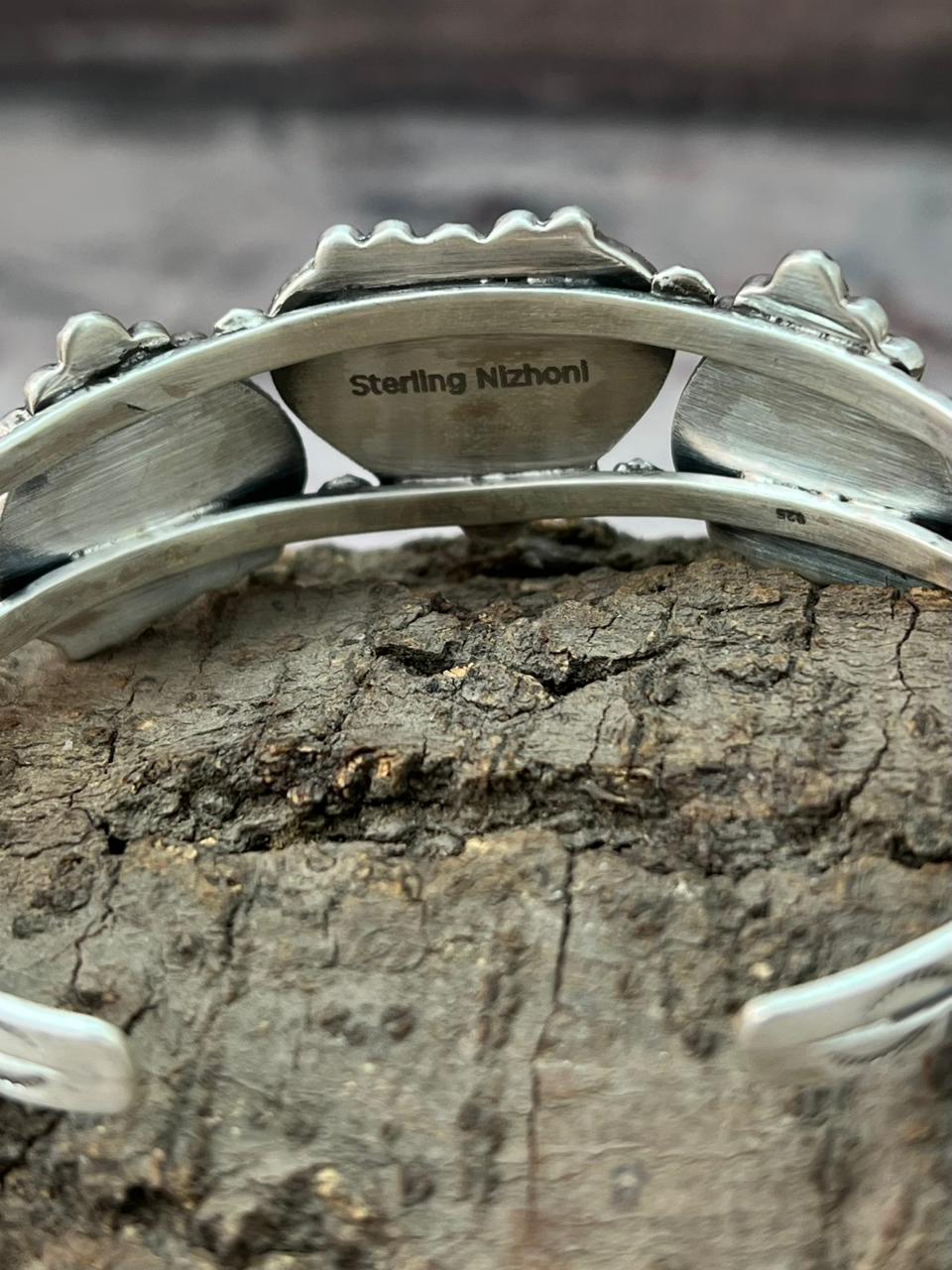 Handmade Sterling Silver Emerald Rose Cuff Bracelet "Signed Nizhoni"