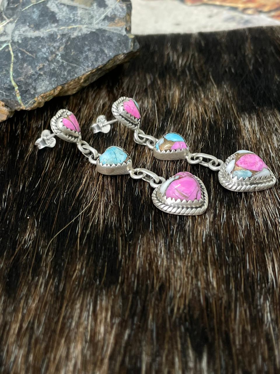 Handmade Sterling Silver Cotton Candy Post Dangle Earrings "Signed Nizhoni"