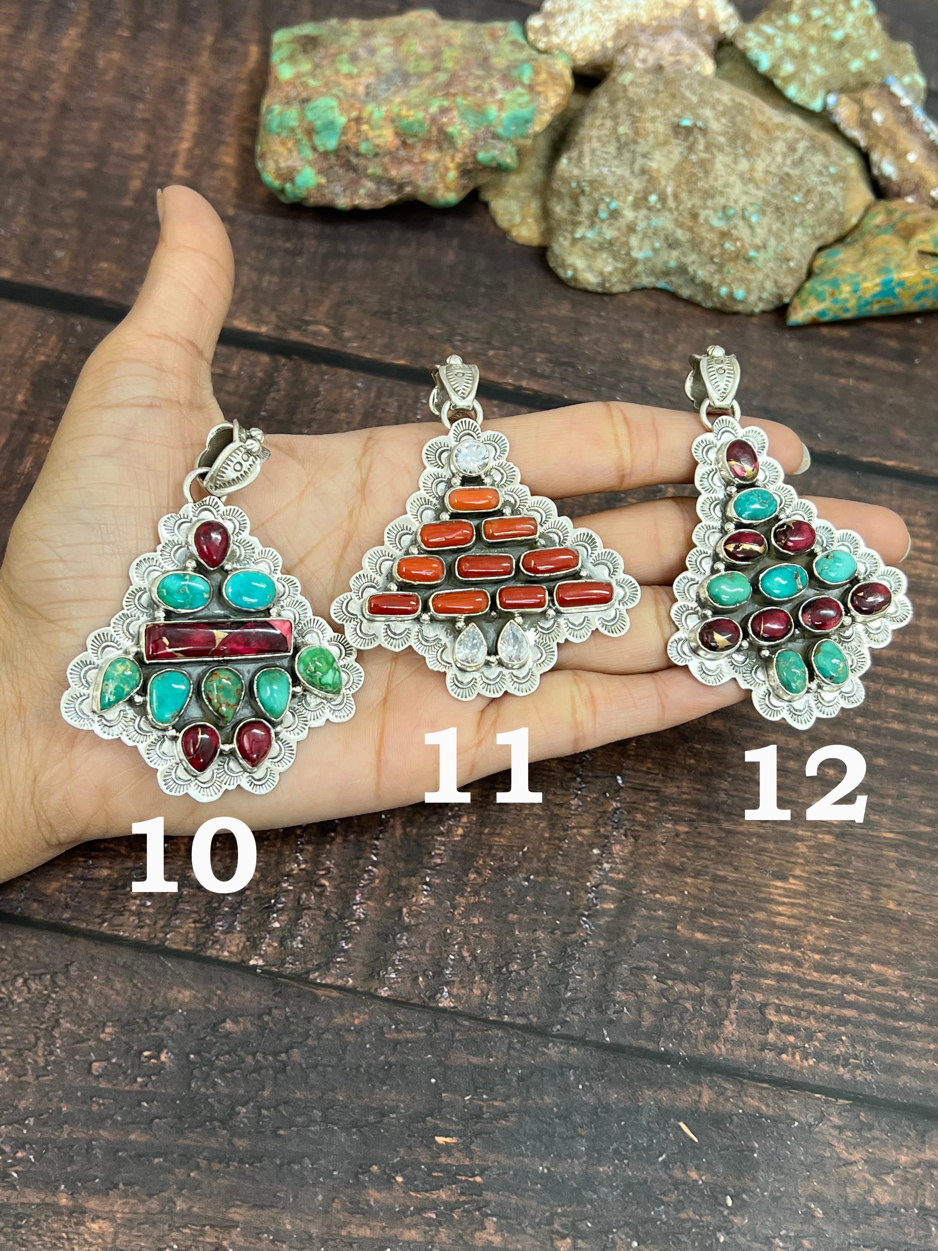 Handmade Sterling Silver Multi Stones Pendant, Signed Nizhoni