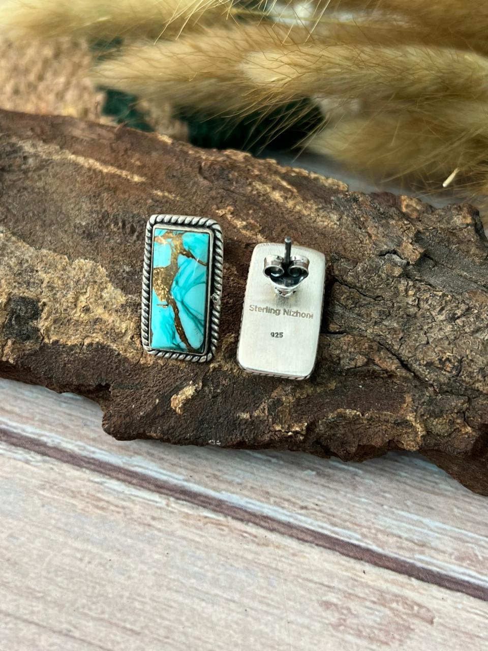 Handmade Sterling Silver Mint Dahlia Collection: Post Studs Earrings "Signed Nizhoni"