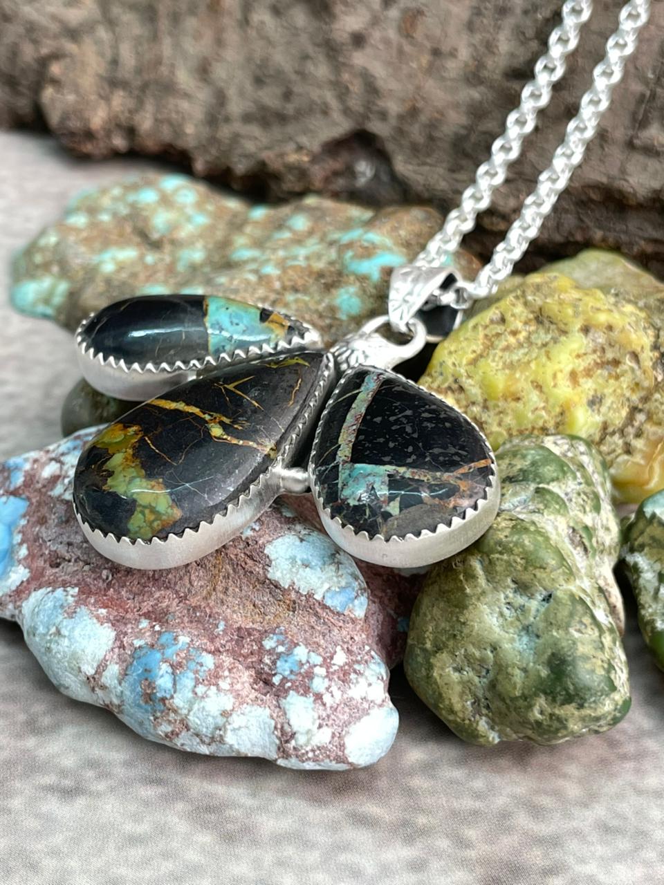 Handmade Sterling Silver Blackjack Turquoise Necklace "Signed Nizhoni"