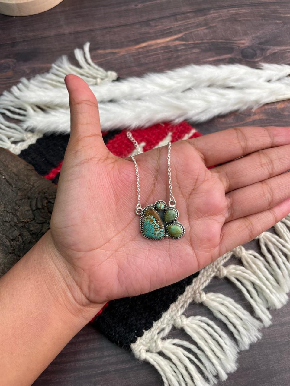 Handmade Sterling Silver Royston Ribbon Turquoise Necklace "Signed Nizhoni"