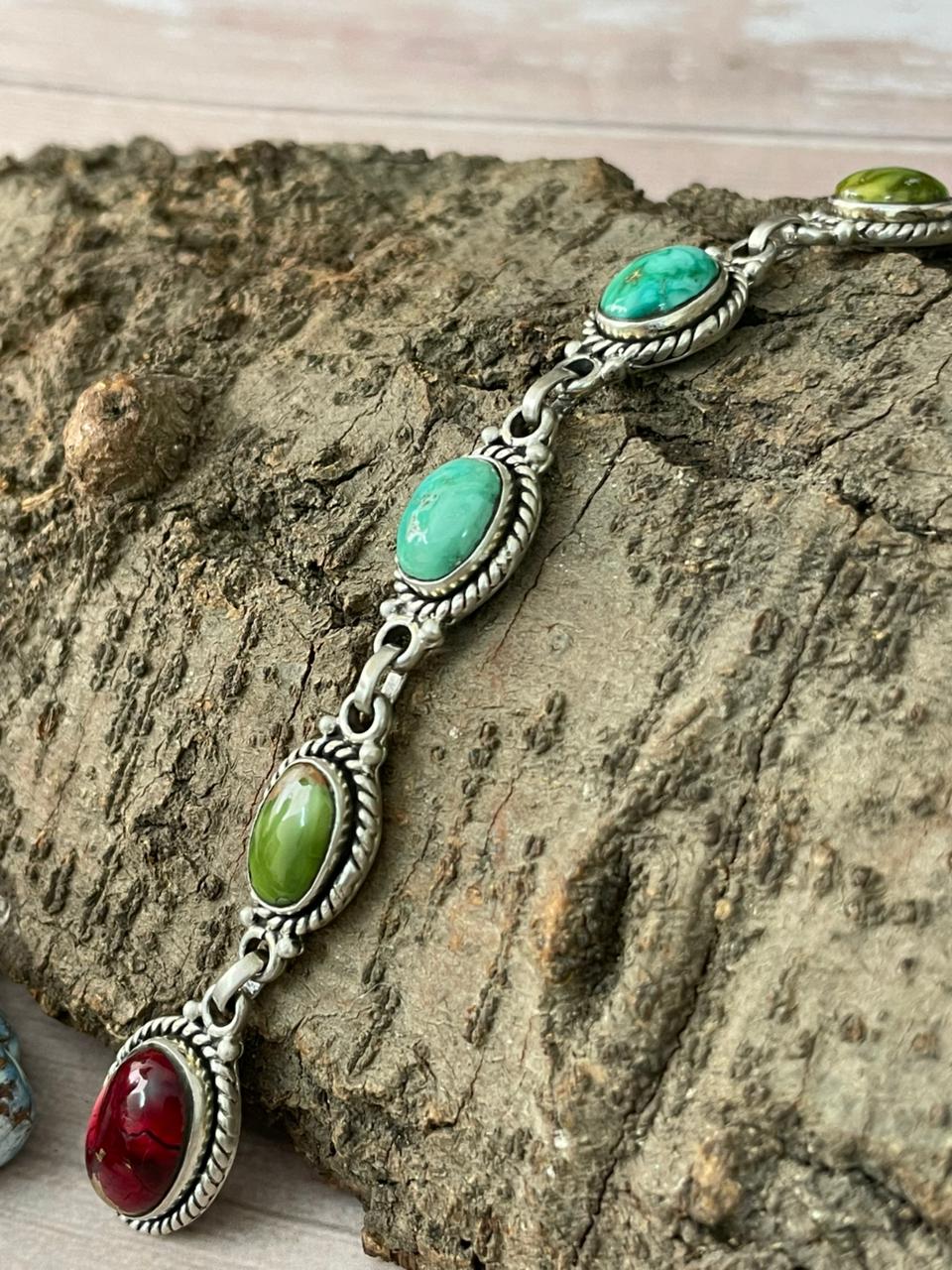 Handmade Sterling Silver Dahlia Rose with Emerald Valley Turquoise Necklace "Signed Nizhoni"